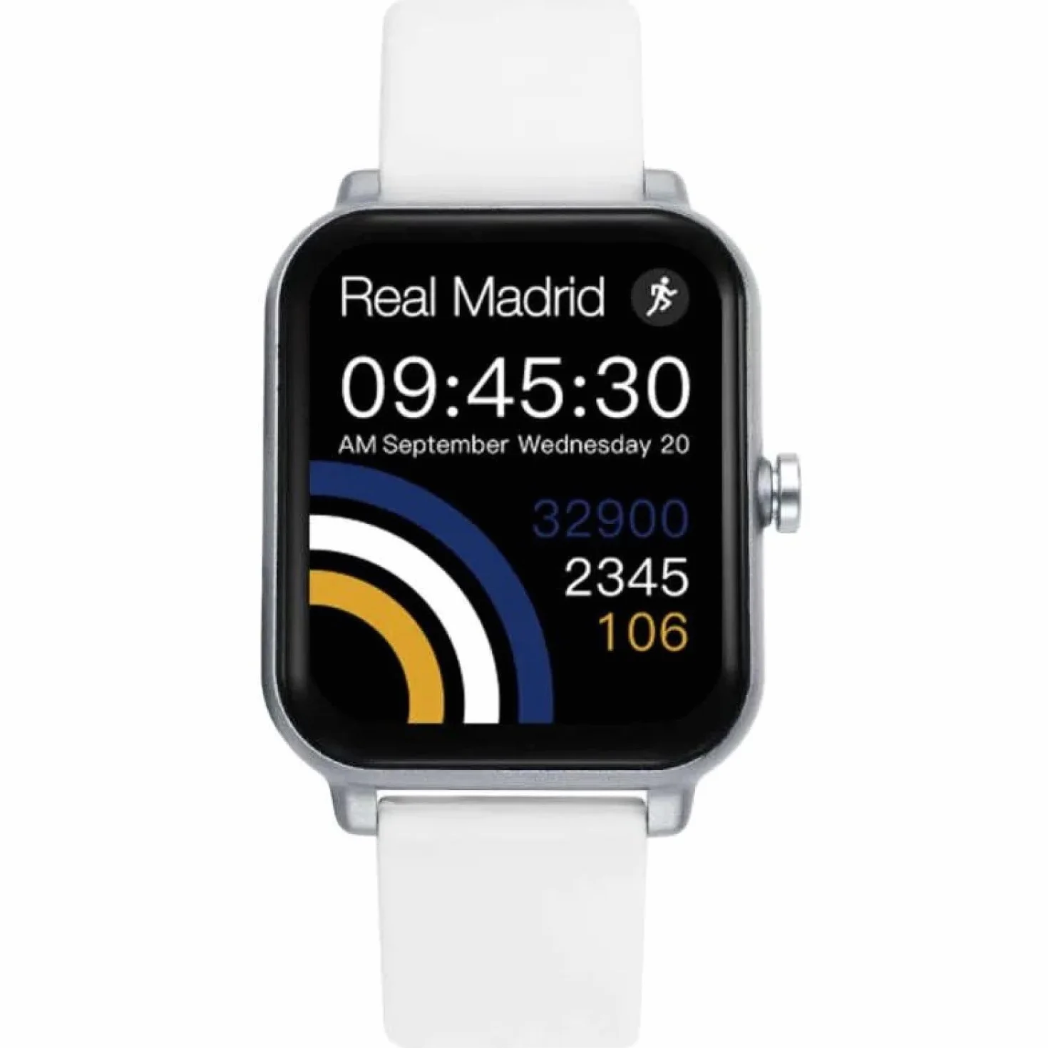 Real Madrid SmartWatch RM2001 Unisex 43,6 x 37,5 mm, elegancki, zaawansowane funkcje, biała, Nowoczesny