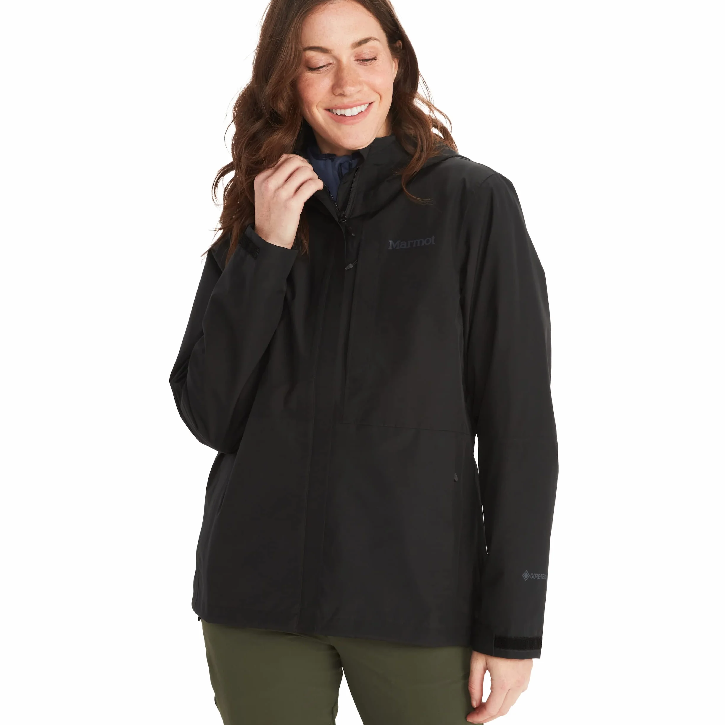 Marmot Kobiety Wm's Minimalist Jacket, Wodoodporna kurtka przeciwdeszczowa GORE-TEX, oddychający płaszcz przeciwdeszczowy z kapturem, lekka wiatrówka hardshell na wędrówki, Black, S