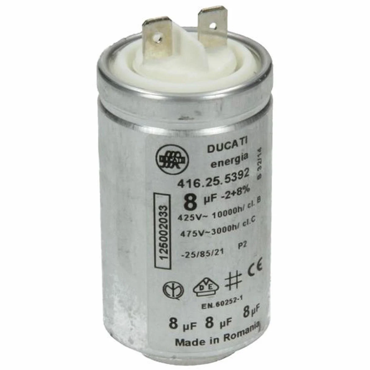 Electrolux AEG kondensator rozruchowy 8 µF uF 450 V DUCATI energia 416.25.5392 z flagami wtykowymi do suszarek bębnowych 1250020334 125002033