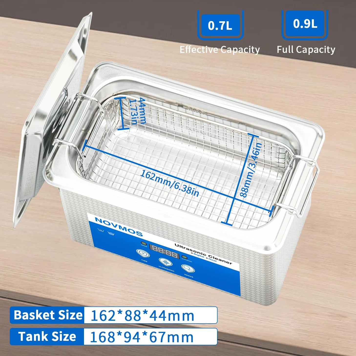 Ultradźwiękowa myjka ultradźwiękowa, 900 ml, ultradźwiękowa maszyna do kawitacji sonicznej z cyfrowym timerem do czyszczenia, biżuterii, części, narzędzi dentystycznych, laboratorium, okularów
