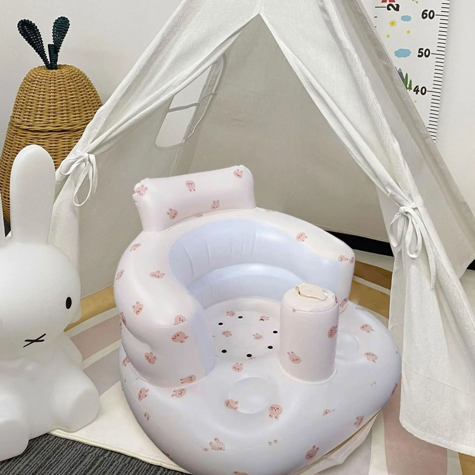 Pomoc do siedzenia dla niemowląt, Nadmuchiwany fotelik dla niemowląt, Inflatable Baby Seat dla niemowląt od 3 miesięcy, Fotelik do kąpieli dla niemowląt, Built-in Air Pump, Anti-Fall Składany