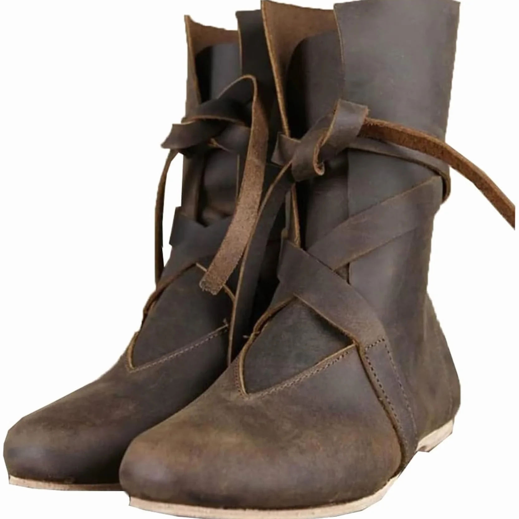 DJFOG Średniowieczne buty rycerskie ze skóry PU, średniowieczne renesansowe buty cosplay dla mężczyzn i kobiet, vintage płaskie dno buty sznurowane buty