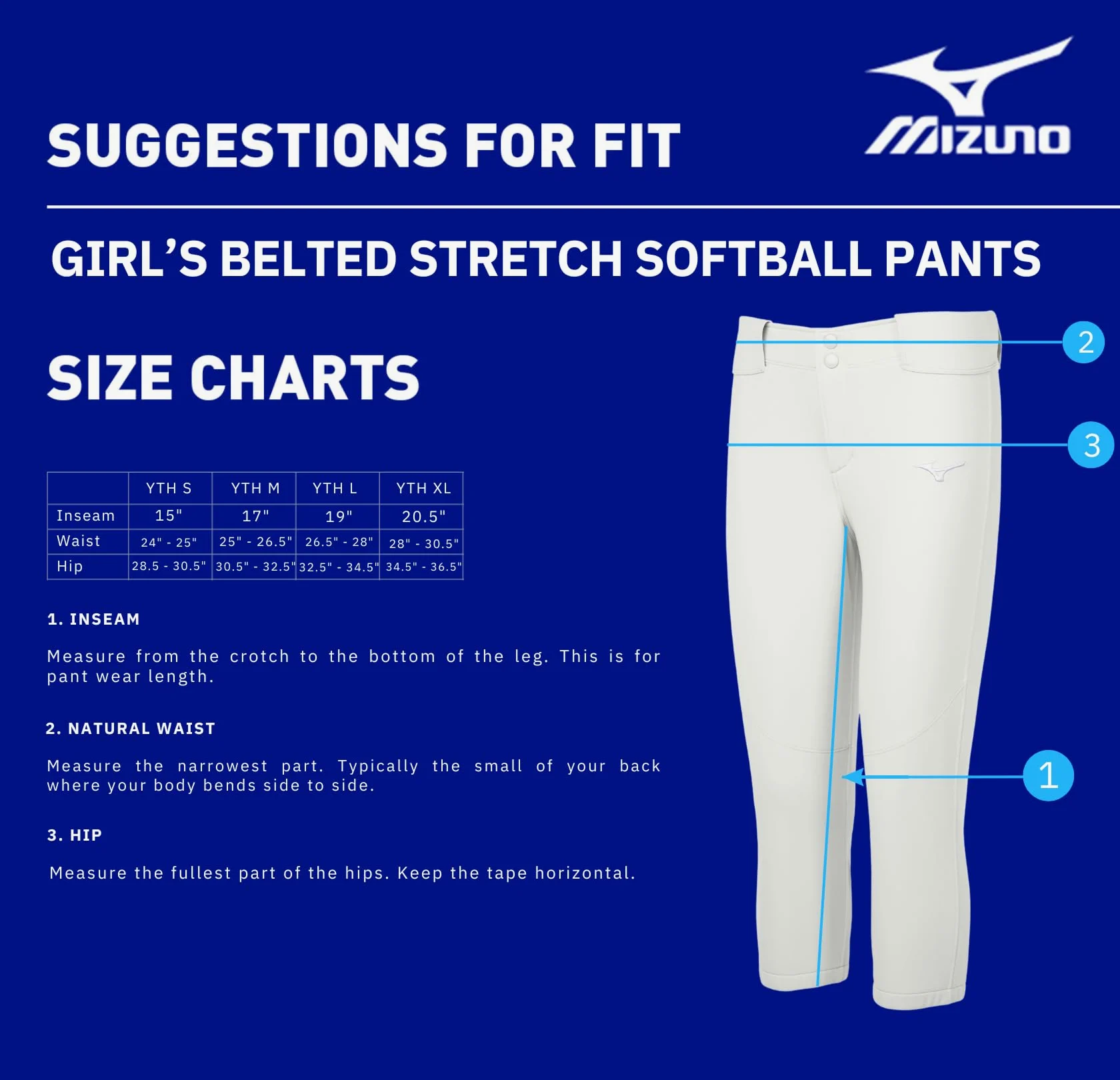 Mizuno Mizuno Girl's Belted Stretch Softball Pant - Spodnie softball Dziewczynki