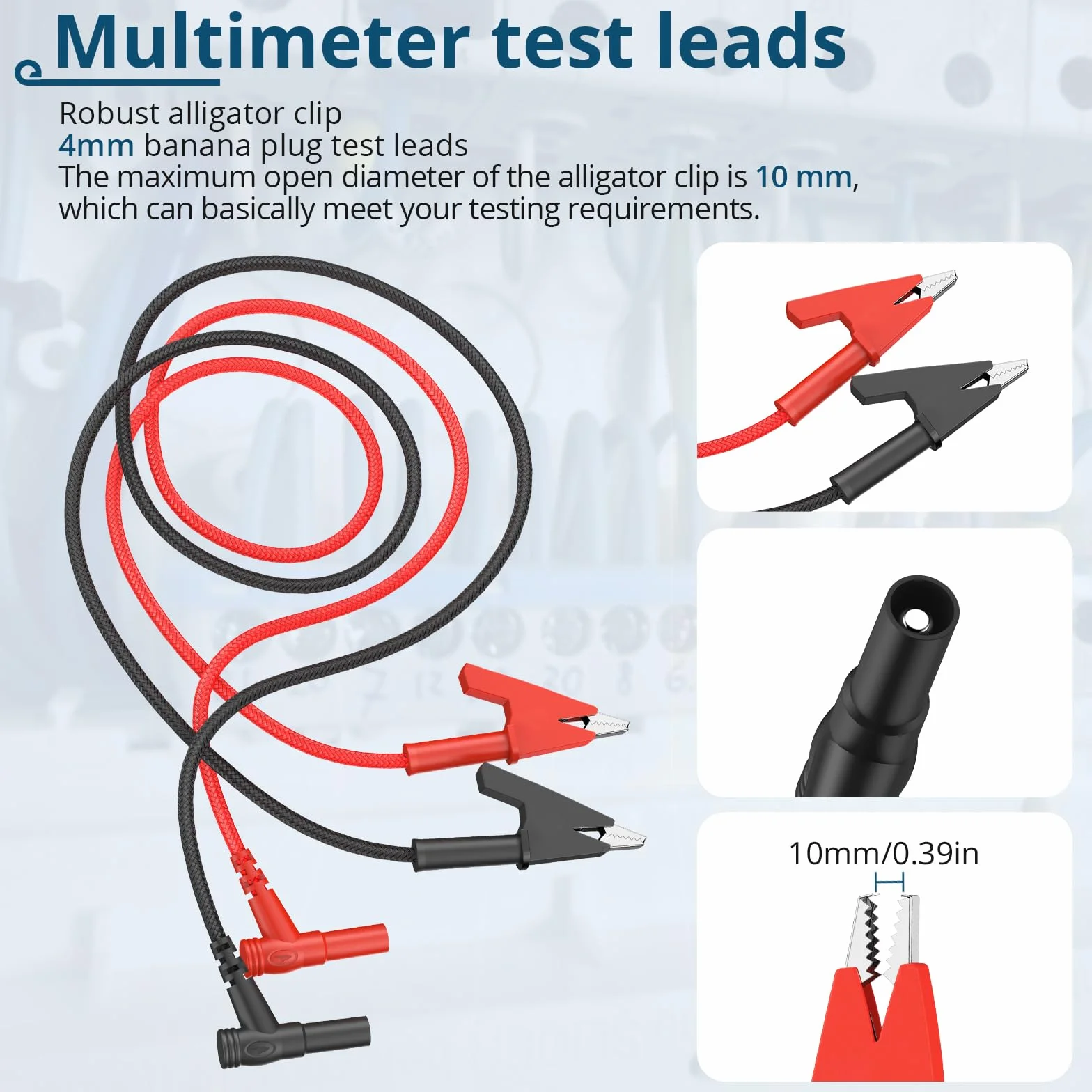 Kabel kontrolny z wtyczką bananową i zaciskiem krokodylkowym, 120 cm, 20 A/1000 V, do multimetru, zasilaczy i testów elektronicznych, izolowany, wytrzymały, czerwono-czarny – idealny do