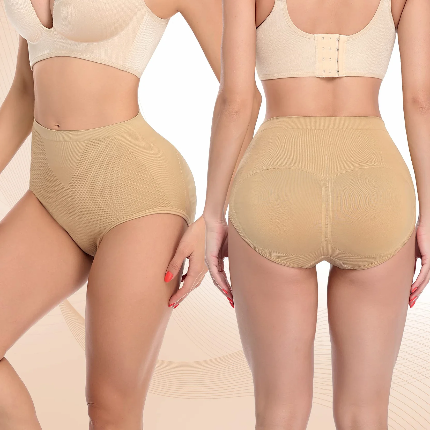 Joyshaper Damskie majtki push-up, majtki modelujące figurę, majtki biodrowe, bielizna modelująca, czarno-beżowe, S-XL