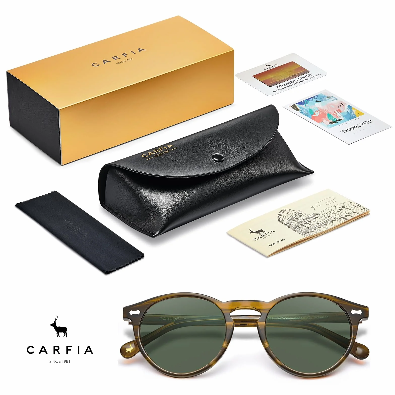 CARFIA męskie okulary przeciwsłoneczne z polaryzacją, okrągła oprawka, ochrona UV 400, styl retro, skórzane etui