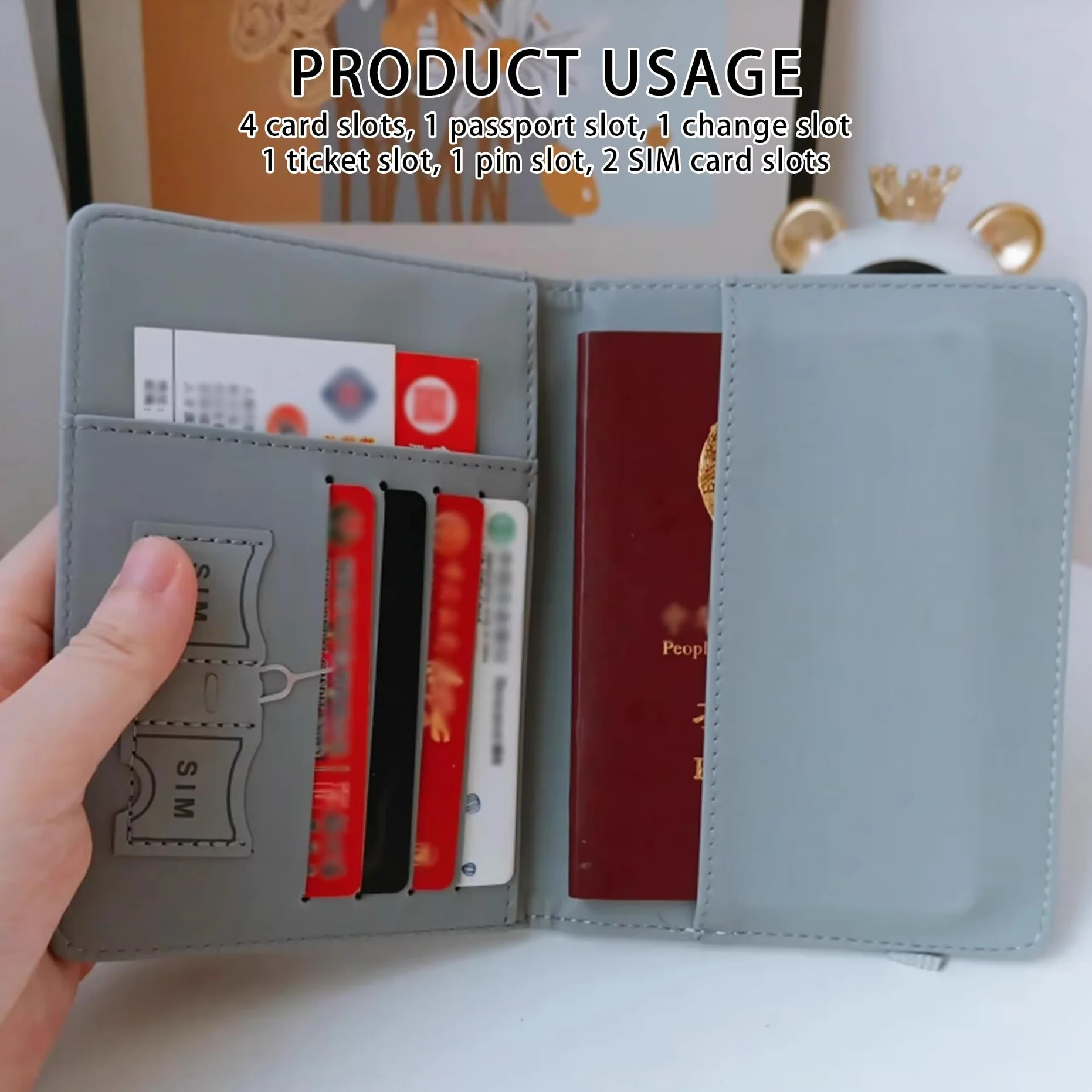 1 Szt. Etui na Paszport z Blokadą RFID,Wysokiej Jakości Materiał Skóropodobny PU z 4 Miejscami na Karty,1 Kieszenią na Monety,2 Miejscami na SIM & 1 Miejscem na Wysuwacz,1 Przegródką na Bilety(Szary)