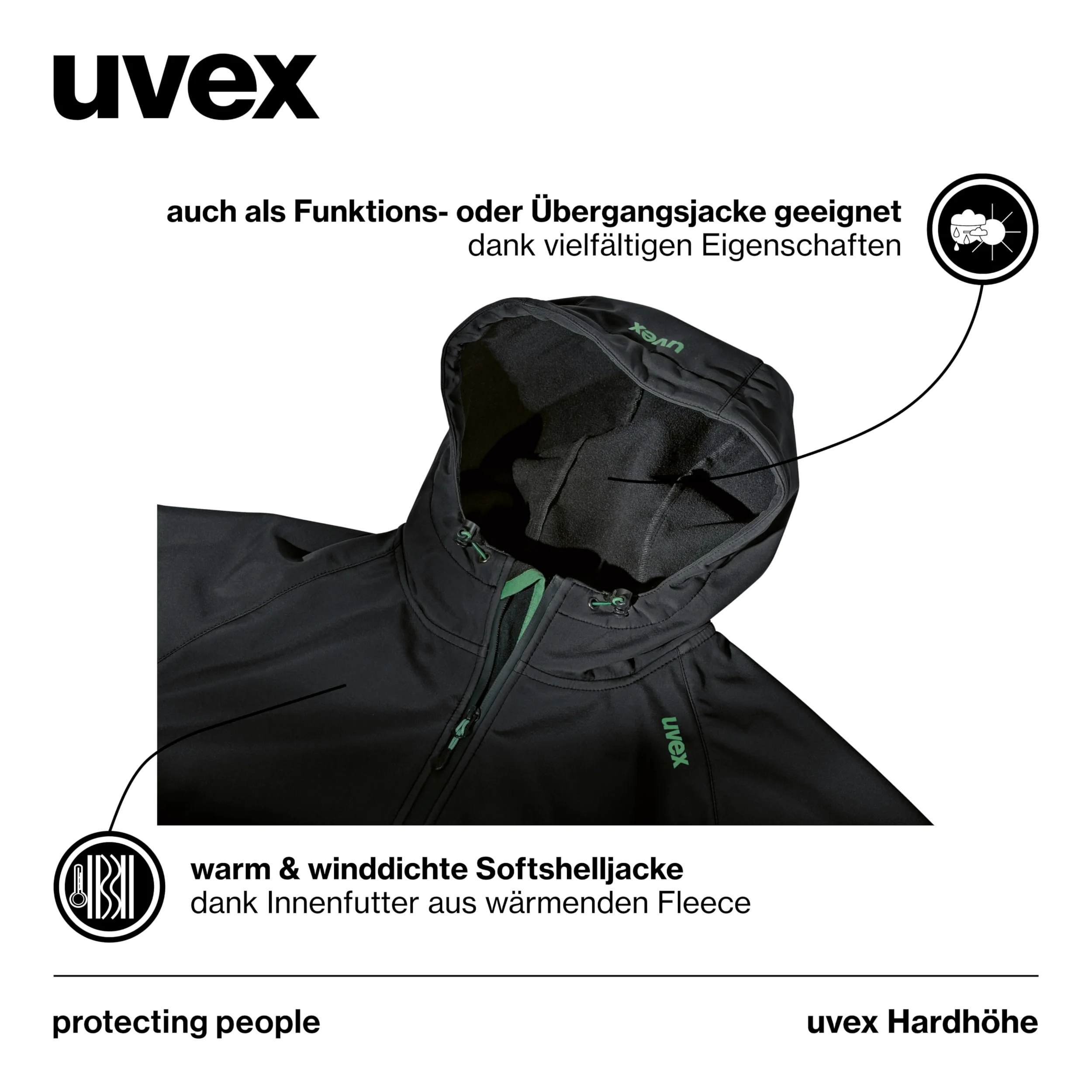 Uvex Hardhöhe Softshell Jacket - Wodoodporna kurtka rekreacyjna wykonana z poliestru pochodzącego z recyklingu