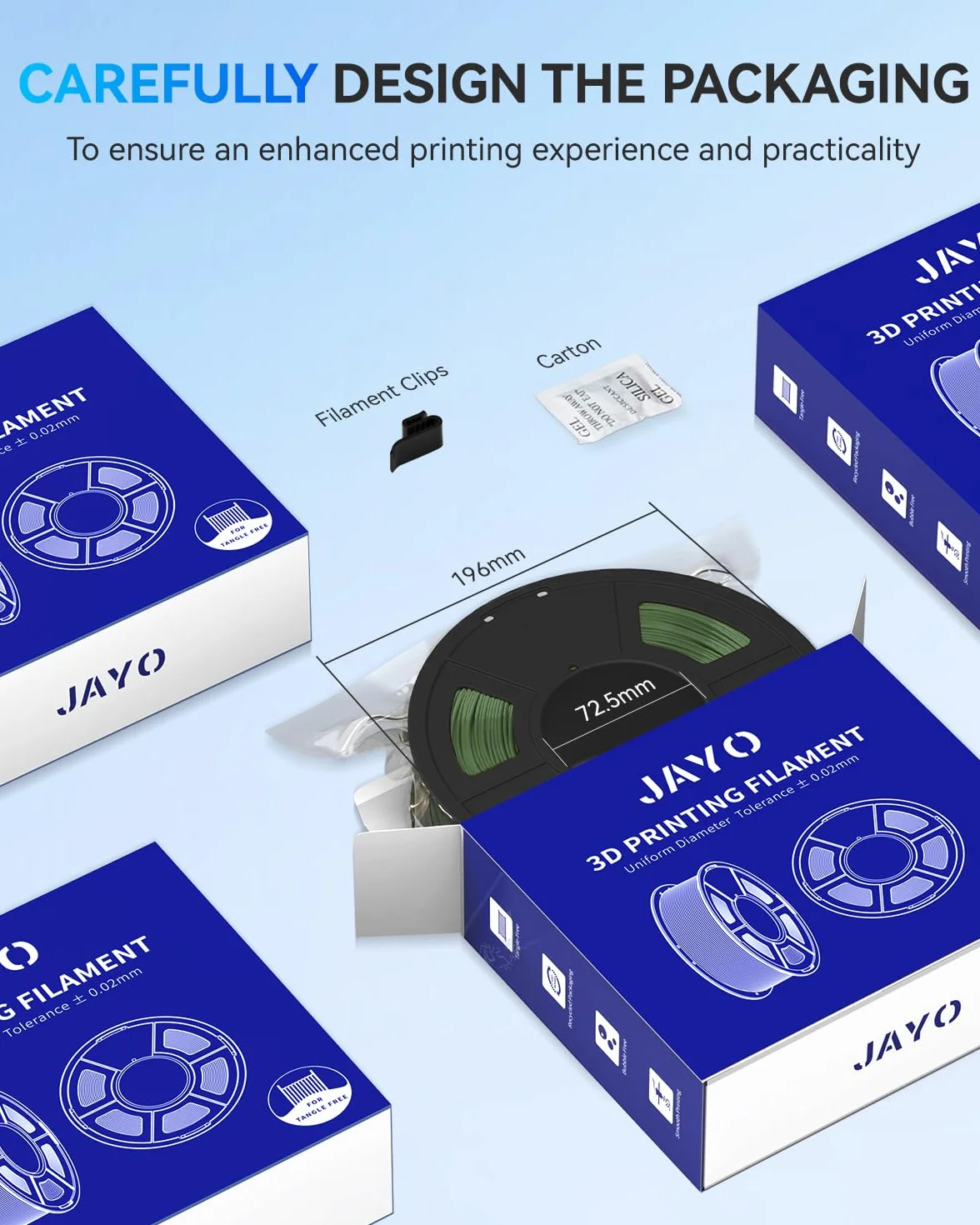JAYO Rapid Matte Filament PETG 1,75 mm, High Speed 50-600 mm/s, Dokładność Wymiarowa +/- 0,02 mm, Do Większości Drukarek 3D FDM, Szpula 1,1 kg/szpula (2,43 lbs), Szary Matowy