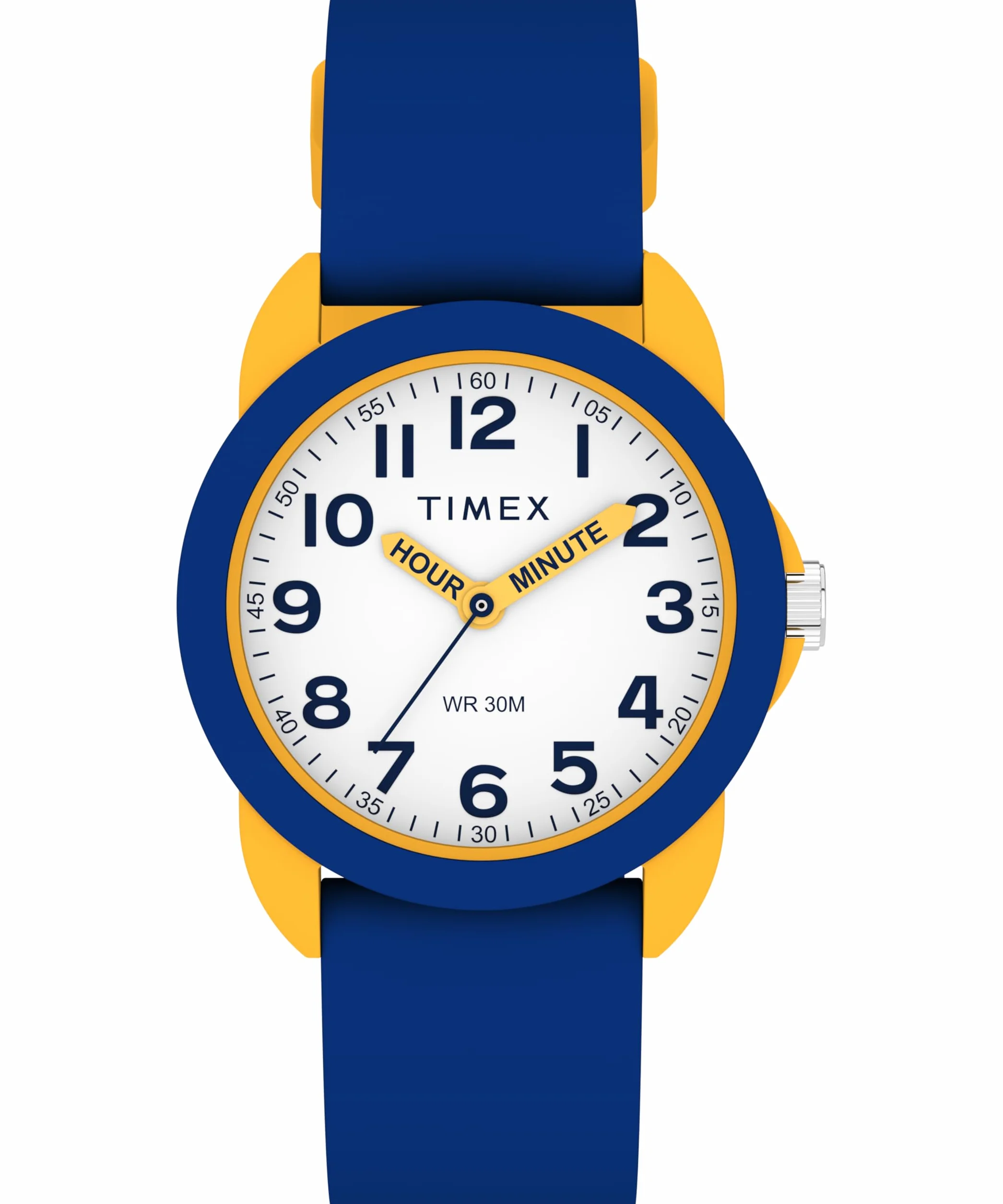 Timex Zegarek dla Dzieci Time Machines 30 mm Niebieski Silikonowy Pasek Czarna Tarcza Żółta Obudowa