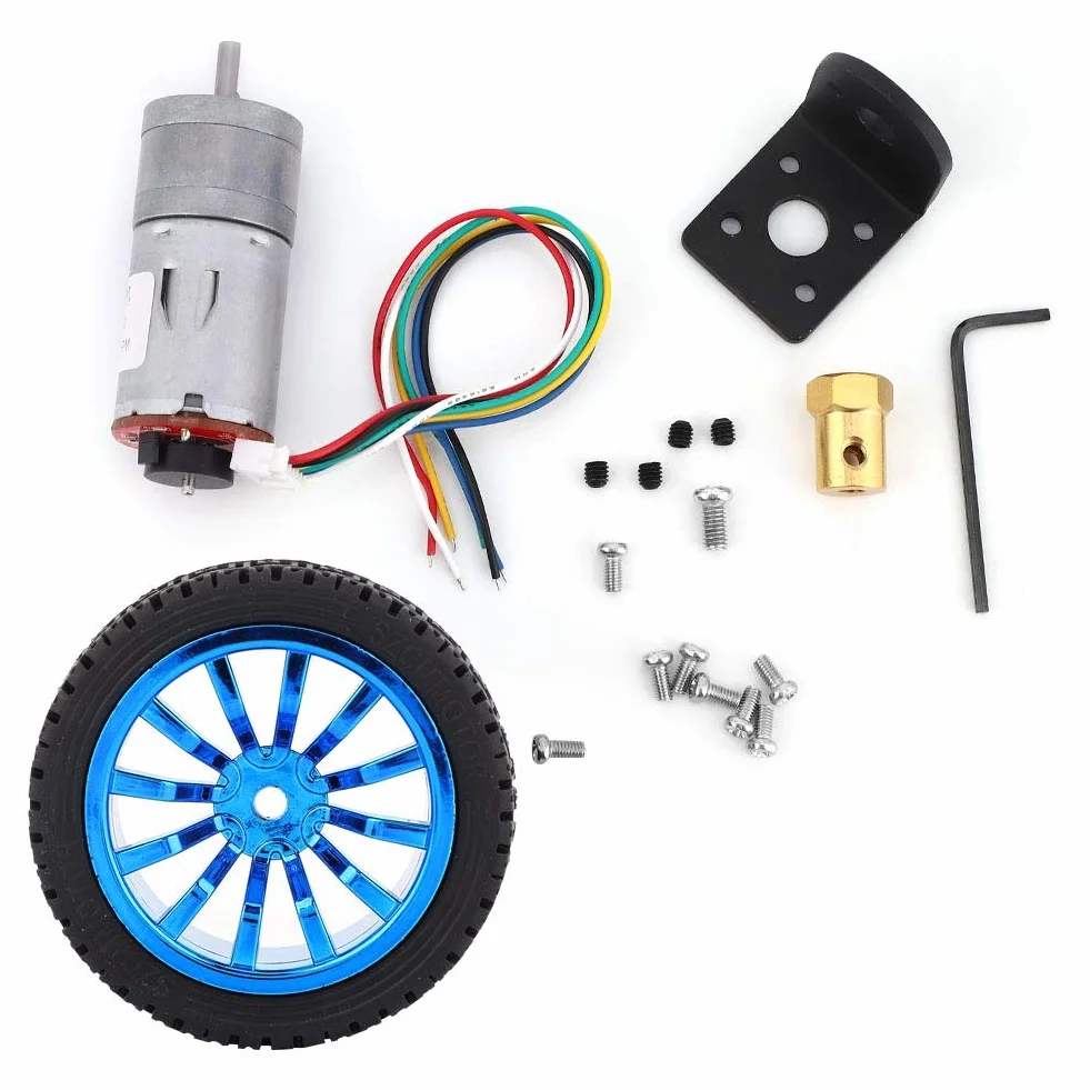 Silnik Z Przekładnią Enkodera Dc 12V Diy Ze Wspornikiem 65Mm Zestaw Kół Silnika Z Przekładnią Magnetyczną Silnik Z Redukcją Prędkości W Całości Z Metalu Do Inteligentnego Samochodu Robot Model Diy (200 Obr./Min)