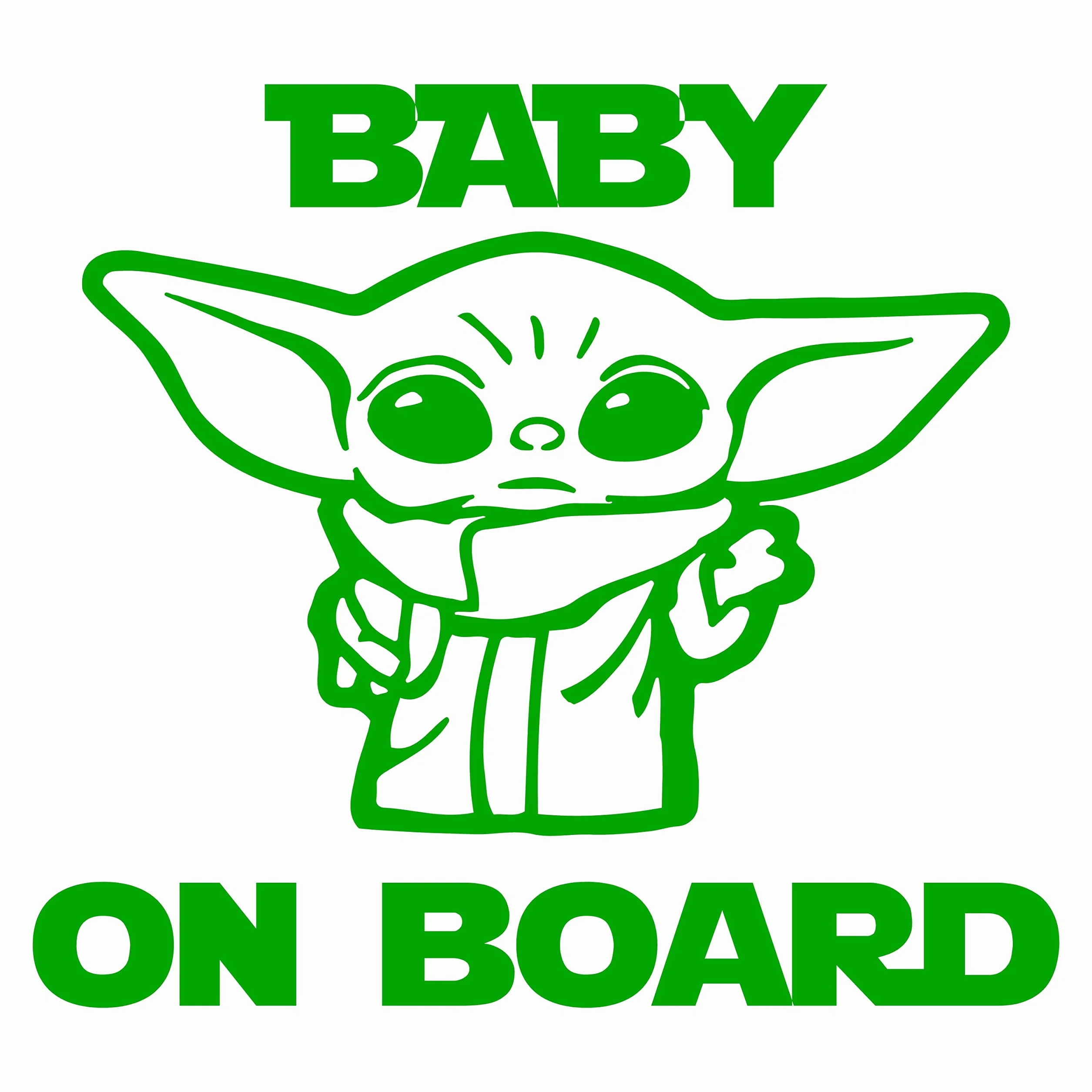 Naklejki na pokładzie (15 x 15 cm). Naklejka do picia na pokładzie Baby on Board. Naklejka Yoda (Zielony, Angielski)