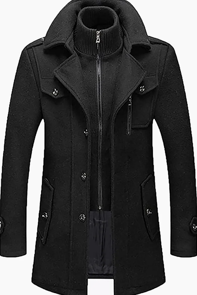 Biznesowa Kurtka Slim Fit Plus Bawełniana Podszewka Gruba Odliczenie Outdoor Wiatroodporny Płaszcz Outdoor Men Ciepły Wełniany Płaszcz, Odpinany Podwójny Kołnierz Groch Coats Casual Winter