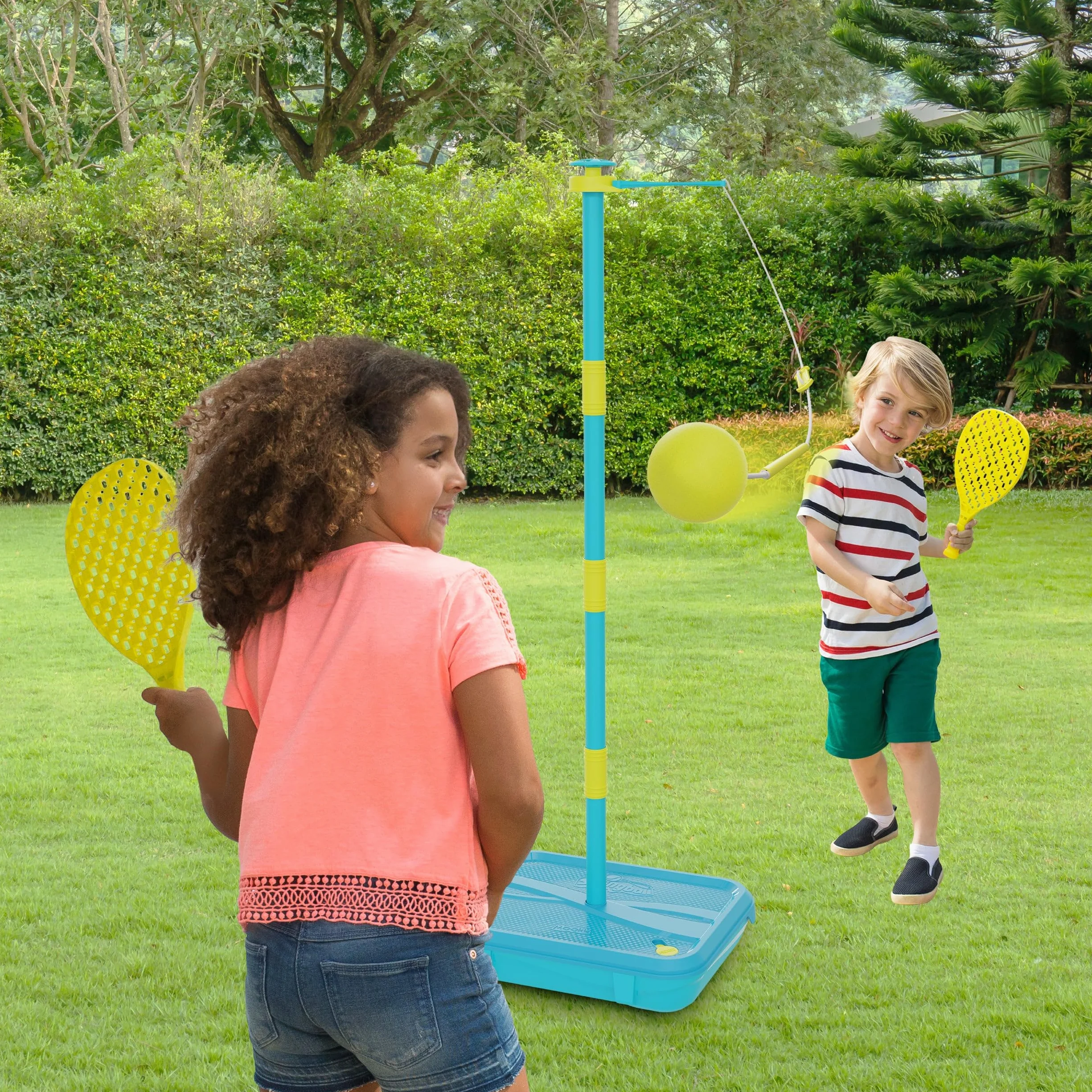 Early Fun All Surface Junior Swingball Set, dla dzieci w wieku 3+, wprowadzenie do Swingball, piankowej piłki i małych nietoperzy, nieplączący się górny spinner, podstawa na całej powierzchni,