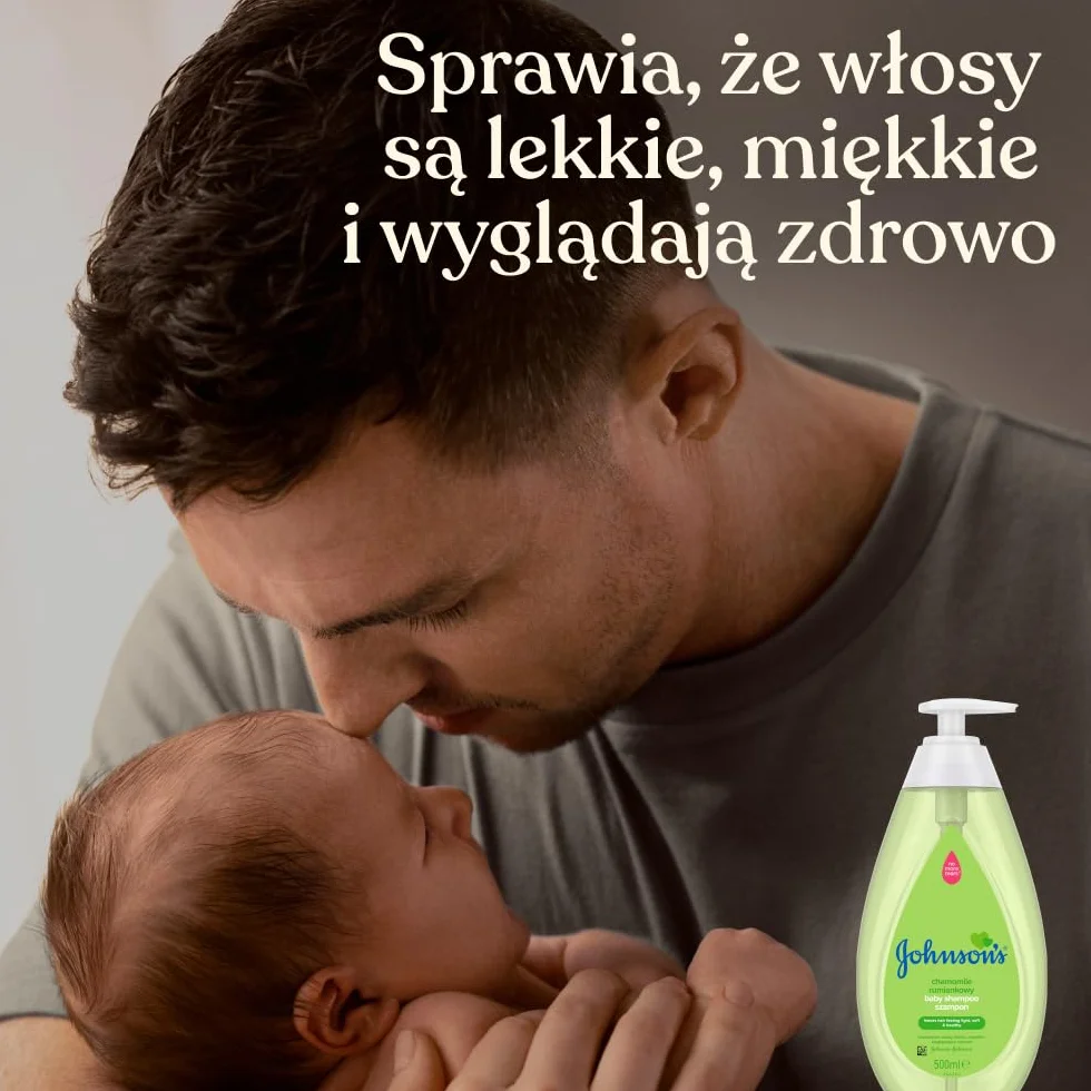 Johnson's szampon rumiankowy 500 ml, Szampon rumiankowy delikatnie oczyszcza włosy i skórę głowy. Sprawia, że włosy są lekkie, miękkie i wyglądają zdrowo.
