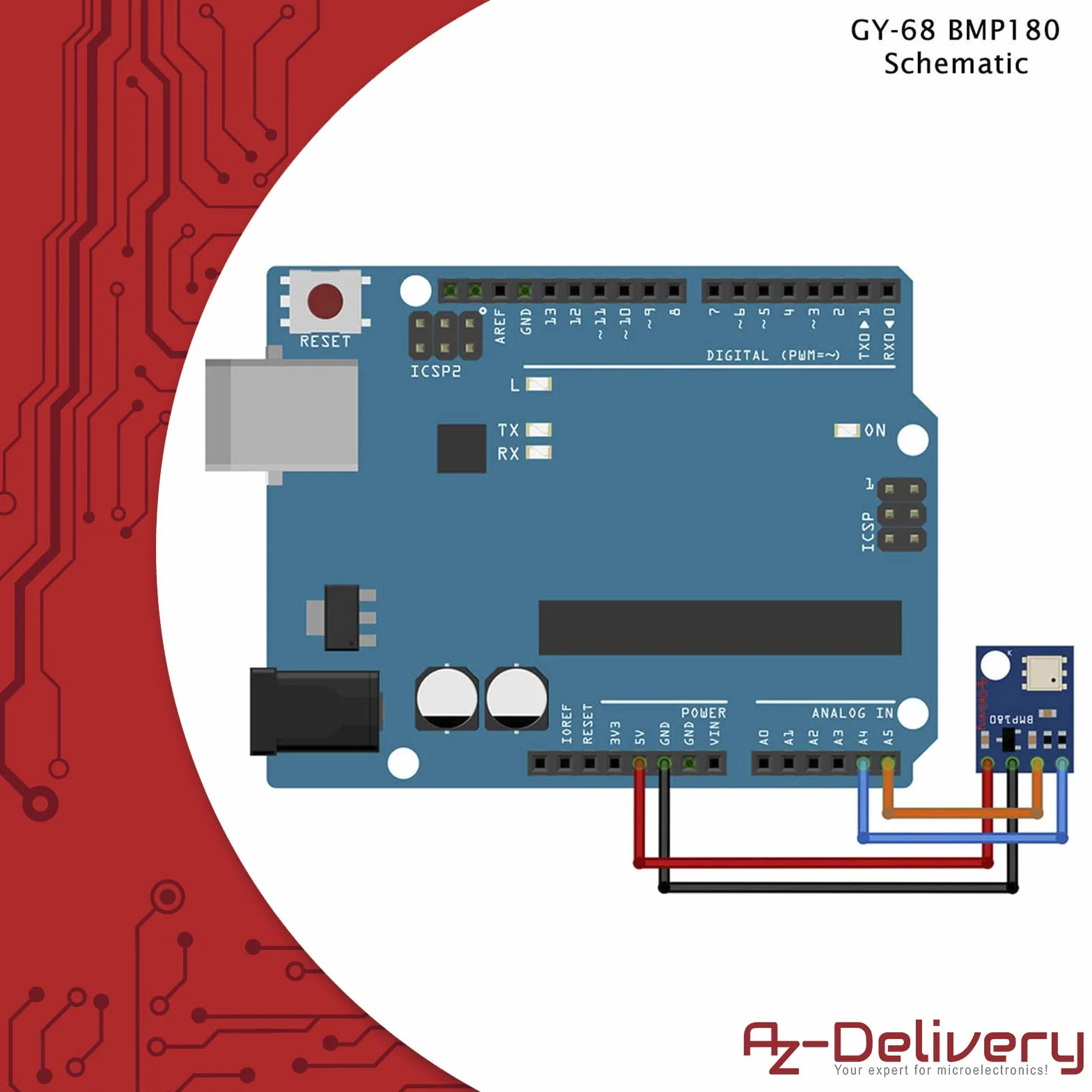 AZDelivery GY-68 BMP180 Czujnik ciśnienia barometrycznego i temperatury kompatybilny z Arduino i Raspberry Pi wraz z E-Book!
