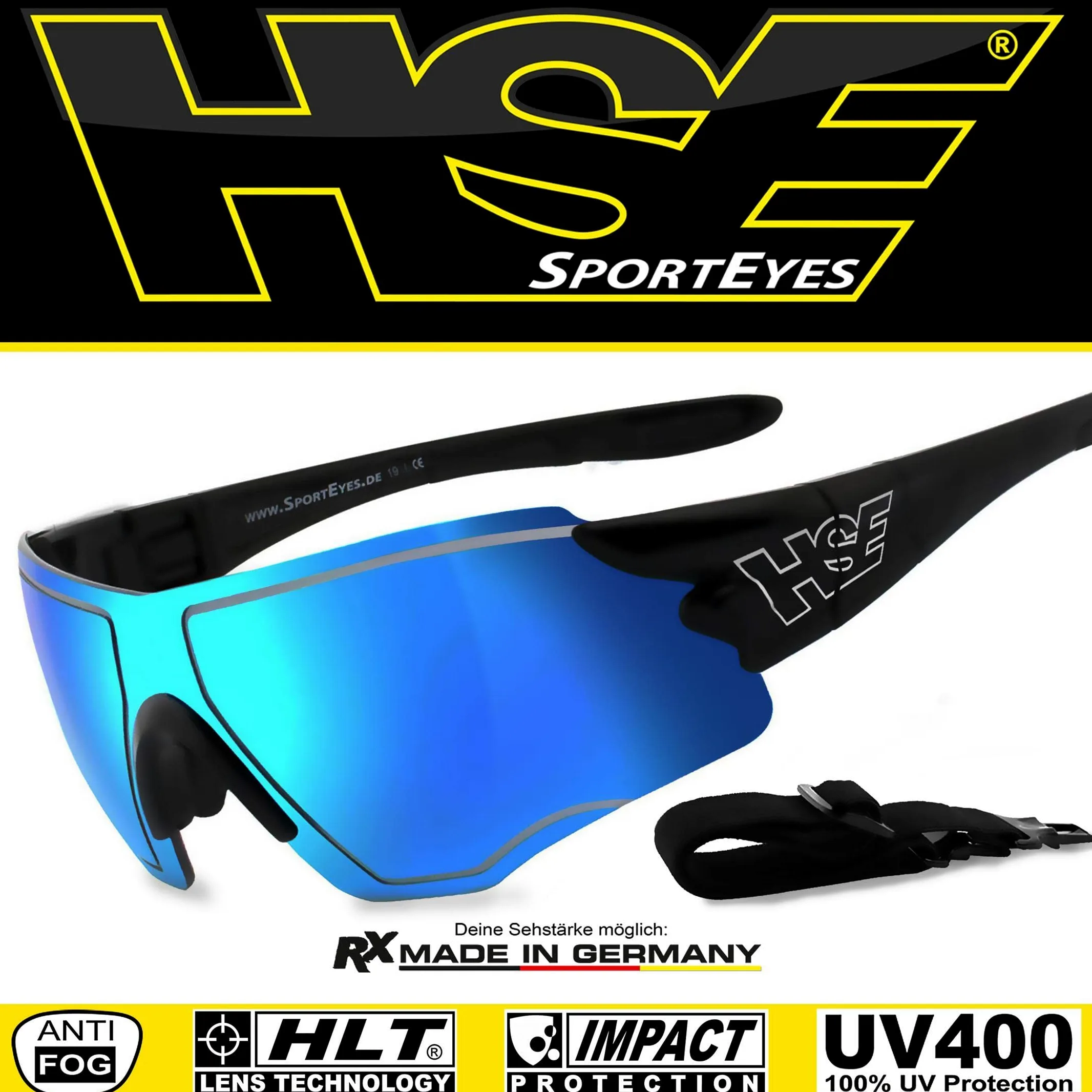 filtr ochronny UV400, HLT® szkło bezpieczne z tworzywa sztucznego zgodnie z normą DIN EN 166 | okulary sportowe, okulary rowerowe, okulary przeciwsłoneczne| oprawka okularów: czarne, okulary: SPEEDWULF