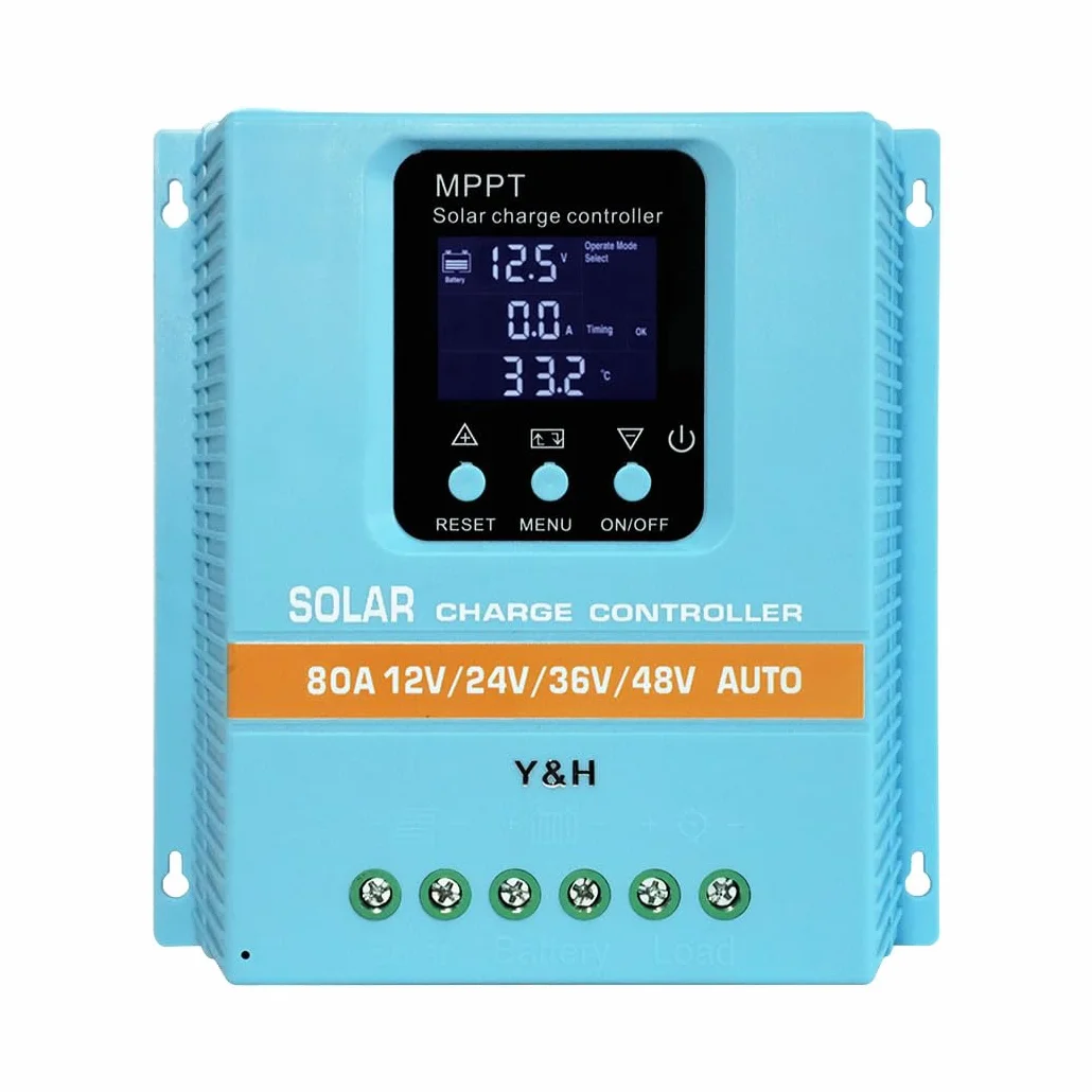 Y&H MPPT Kontroler ładowania słonecznego 80A 12V 24V 36V 48V Wyświetlacz LCD Inteligentna regulacja Max 100 V Podwójne wejście USB do kwasowo-ołowiowego/litu (80A)