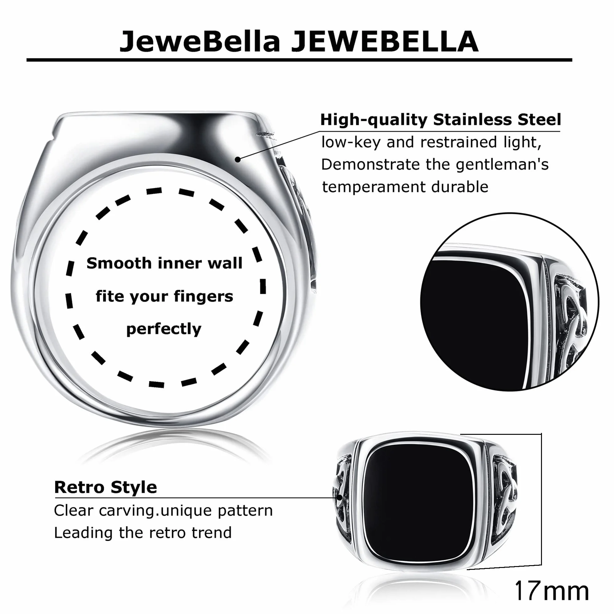 JeweBella 7-częściowy Sygnet męski ze stali nierdzewnej matowy srebrny polerowany Celtycki węzeł Vintage Biker Ring Duży klasyczny czarny męski zestaw Gothic Grawerowanie Sygnet dla mężczyzn