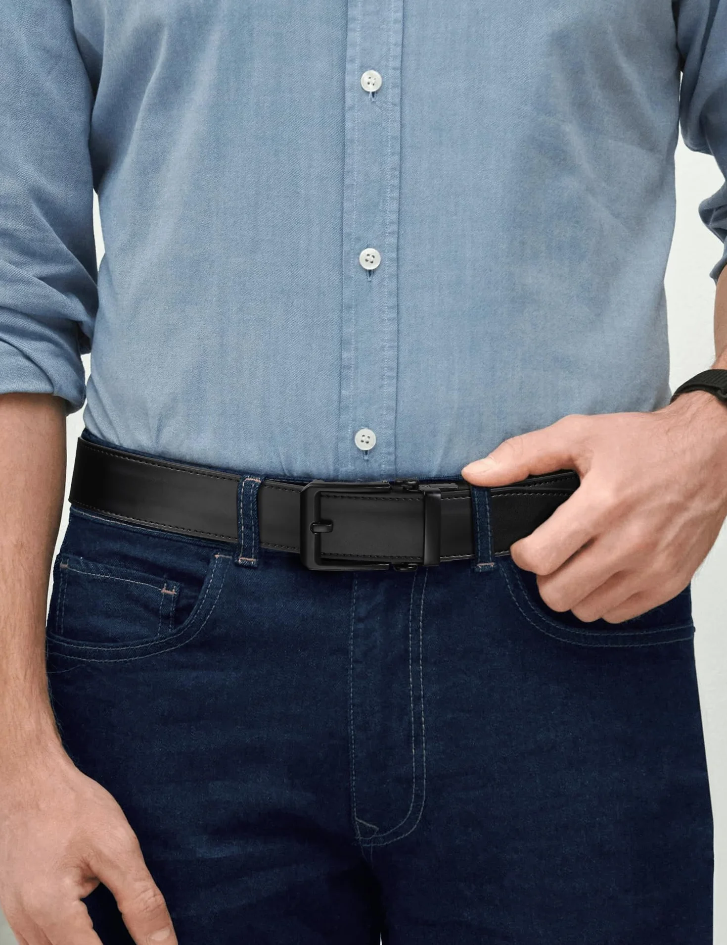 JUKMO Skórzany pasek z grzechotką 38 mm dla mężczyzn w pudełku prezentowym