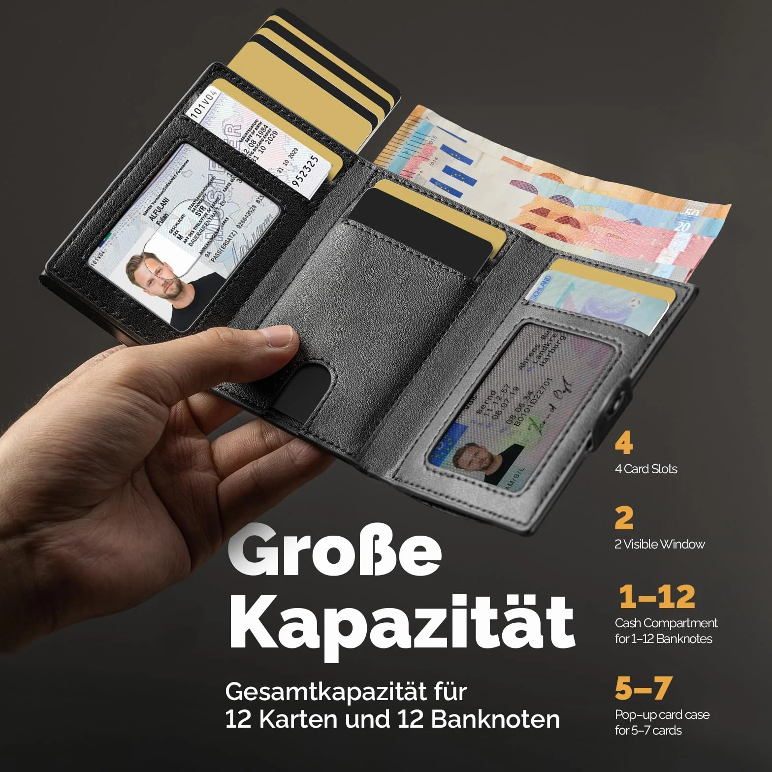 Apple Airtag Wallet Portmonetka męska RFID Smart Wallet kompaktowy na 12 kart pop-up czarny