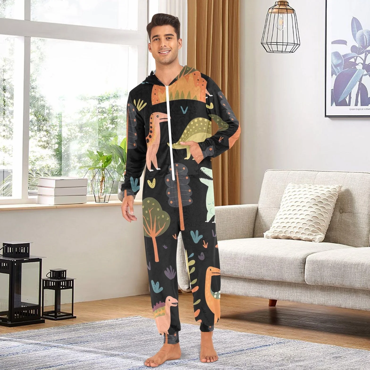 GAIREG Piżama Onesie Dinozaury Drzewa Miękka Bluza Z Kapturem Jednoczęściowa