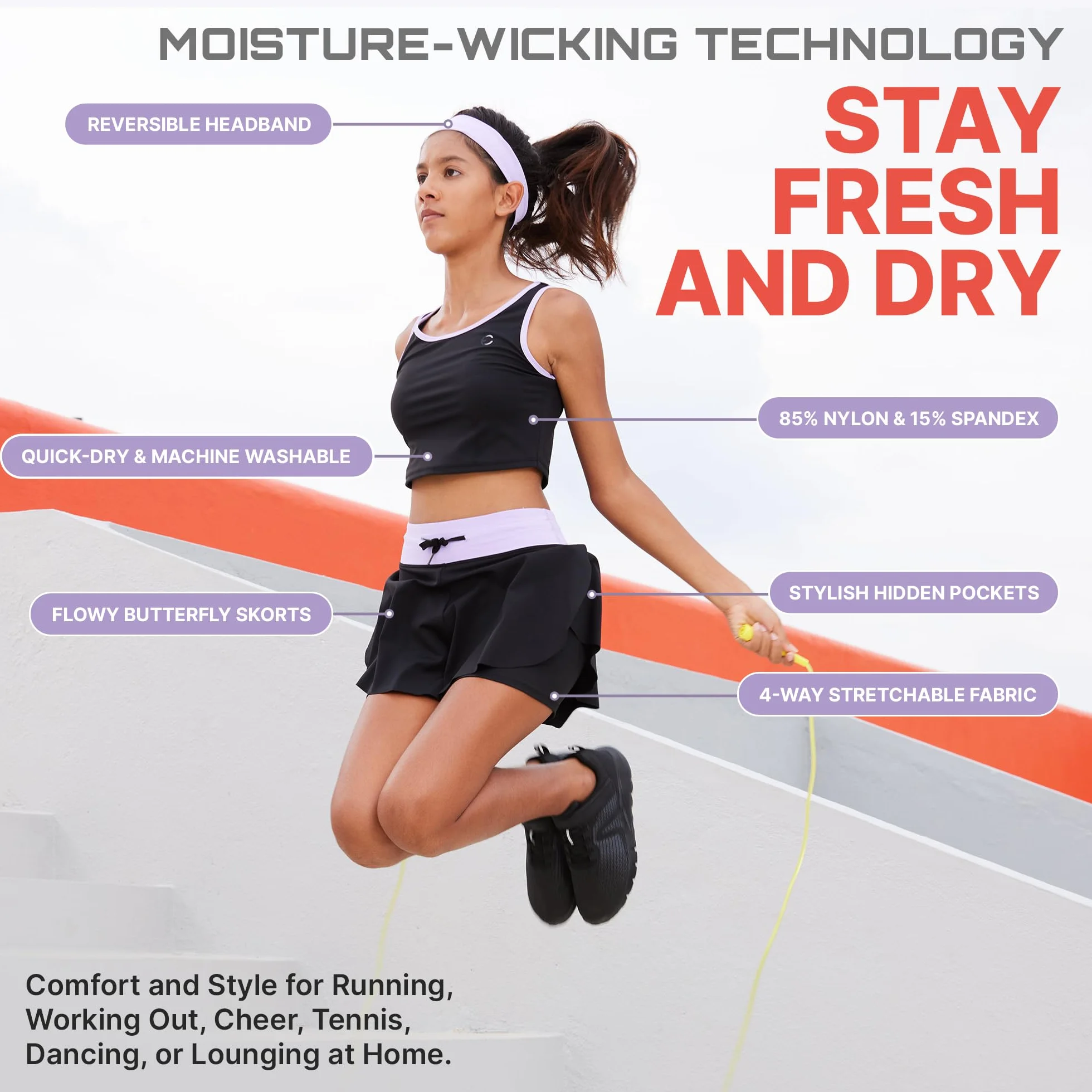 Zestaw odzieży sportowej dla dziewcząt Butterfly Shorts Skirts & Sleeveless Tops 5 sztuk