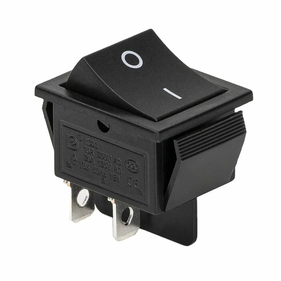 Przełącznik kołyskowy, przełącznik dźwigienkowy 4-pinowy, 16 A, 250 V AC, 125 V 20 A AC, (6 V, 9 V, 12 V, 24 V, 125 V AC/DC), czarny, prostokątny, rozmiar montażowy 28 x 21 mm, 2-biegunowy wł./wył