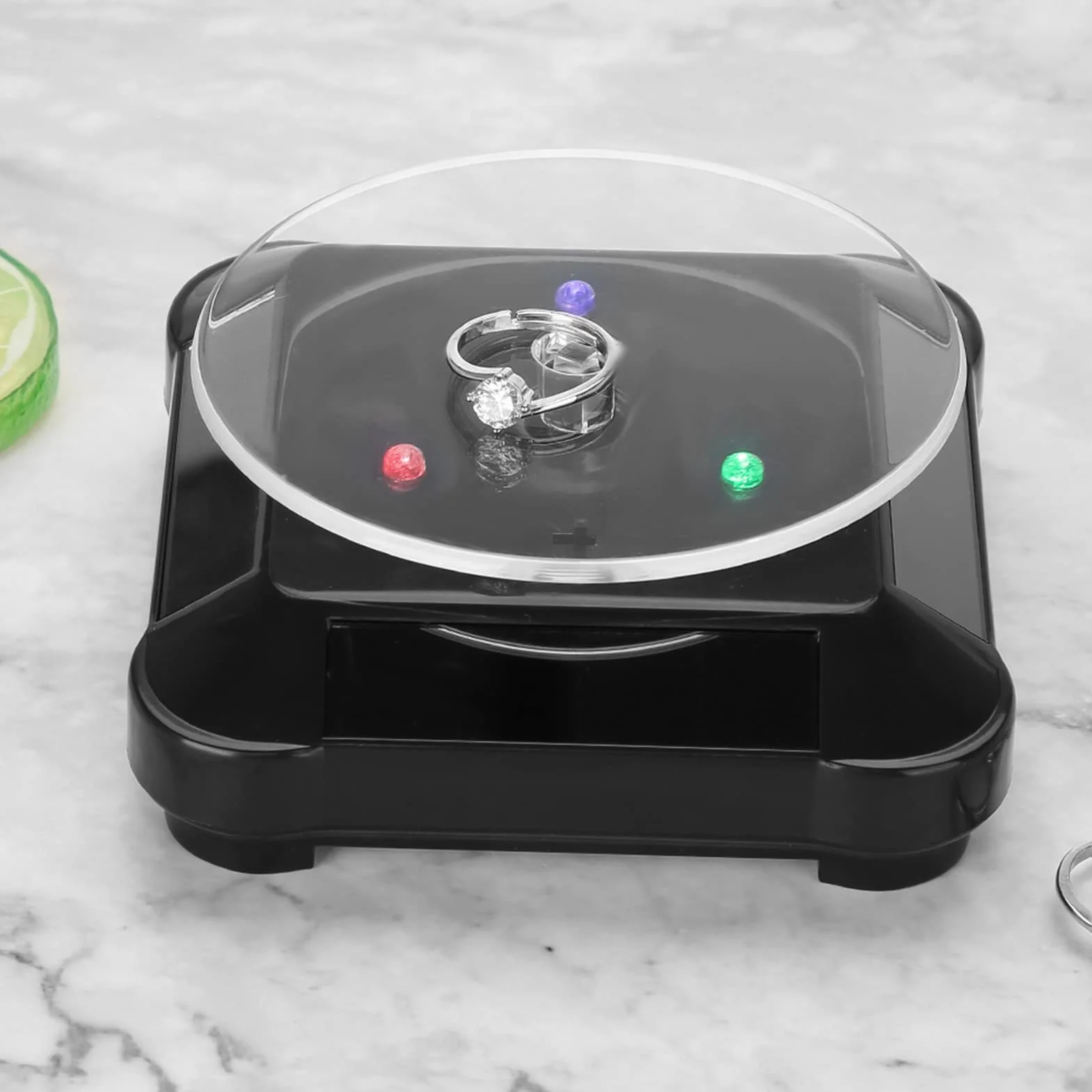 Stojak Solarny, Witryna Solarna 360 Stopni Solarny Gramofon na wystawę Biżuterii Obrotowy Gramofon Zegarek Telefon Stojak na biżuterię Światło LED (TIKATARER6a5ocxv7sb-02)