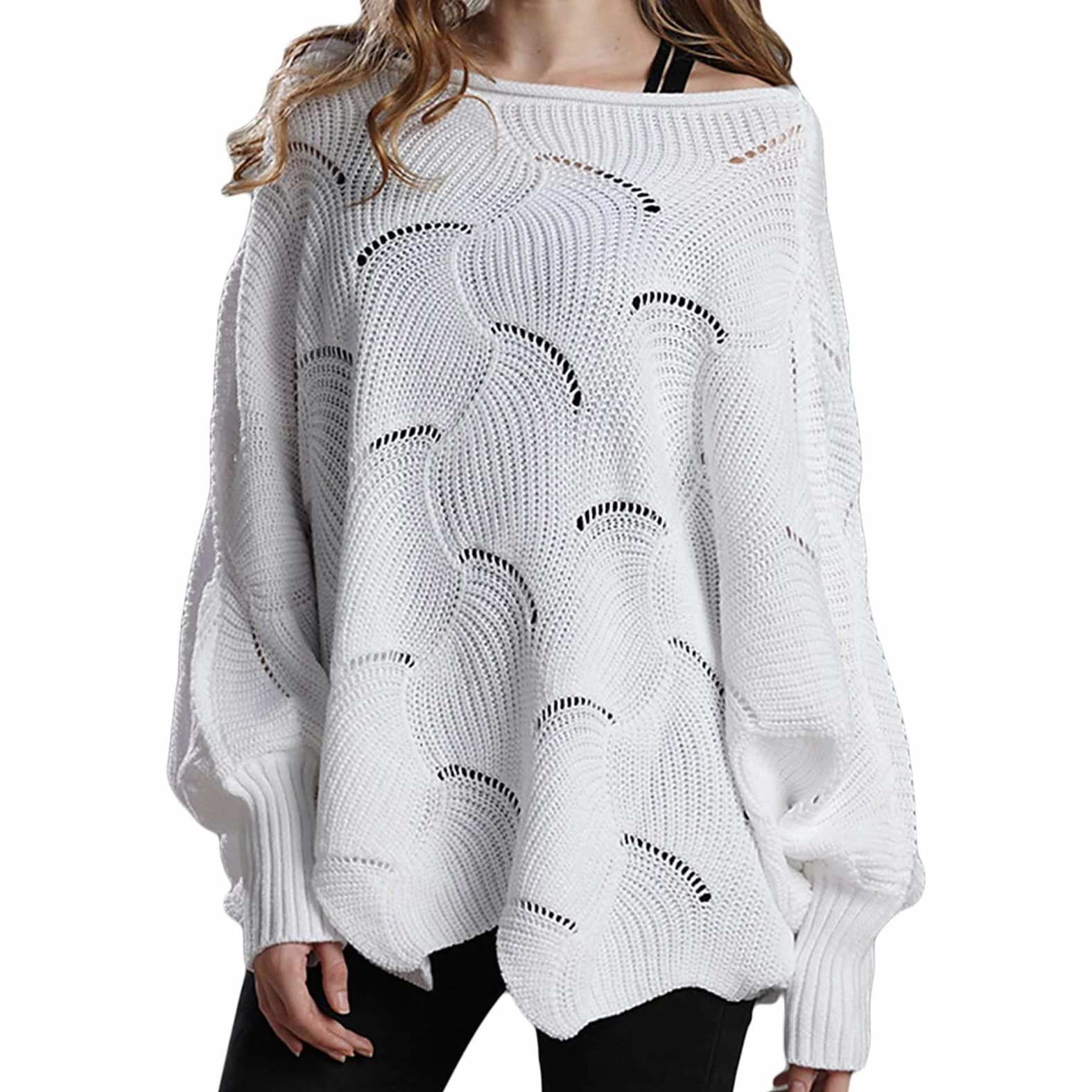 Damski sweter z nietoperzem, sweter z odkrytymi ramionami, sweter dla kobiet, luźny sweter, koszulki z długim rękawem, swetry, bluzki, dzianina, z wycięciami, dzianina