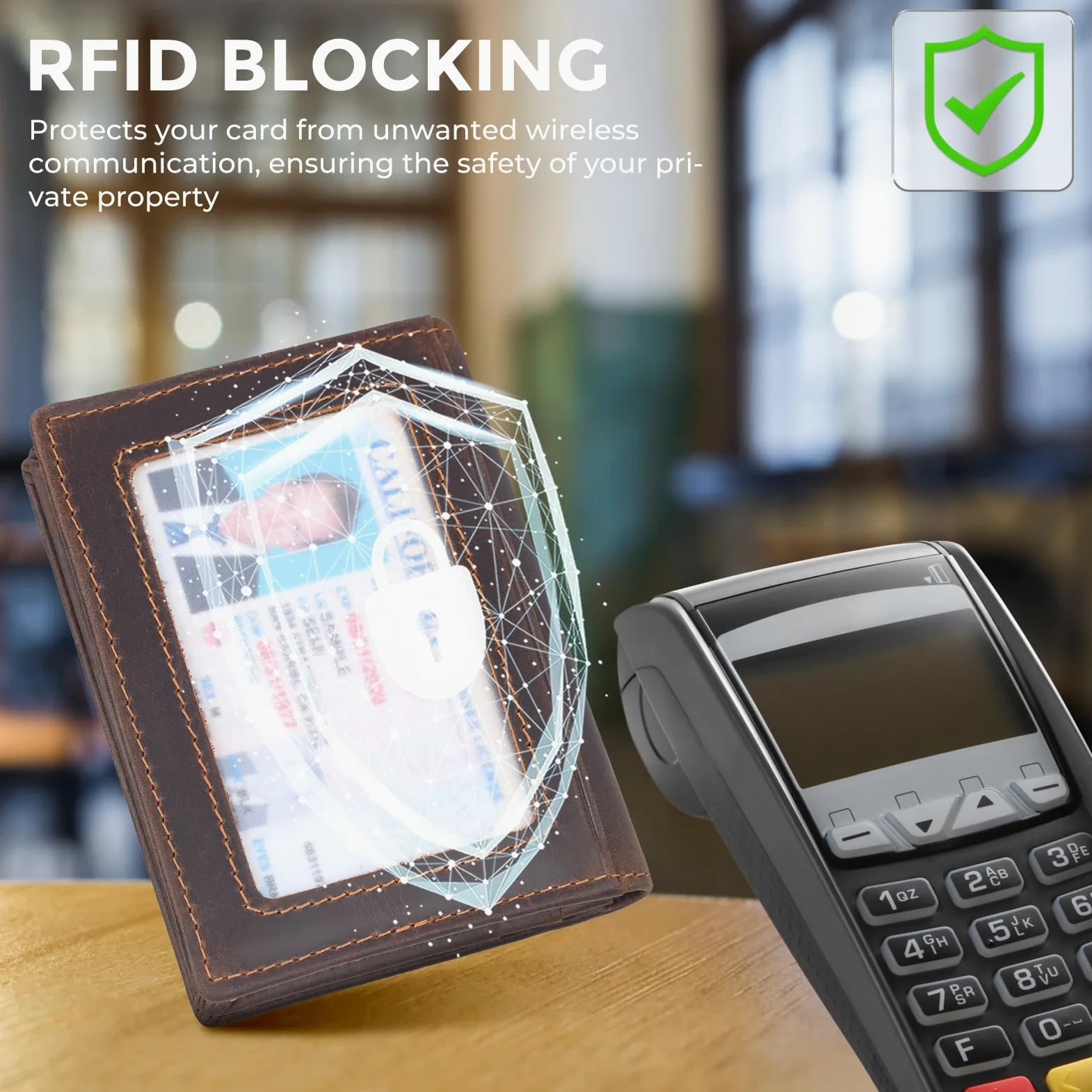Przednia kieszeń blokująca RFID, wąski, skórzany, składany portfel, etui na karty kredytowe, okienko na dowód osobisty