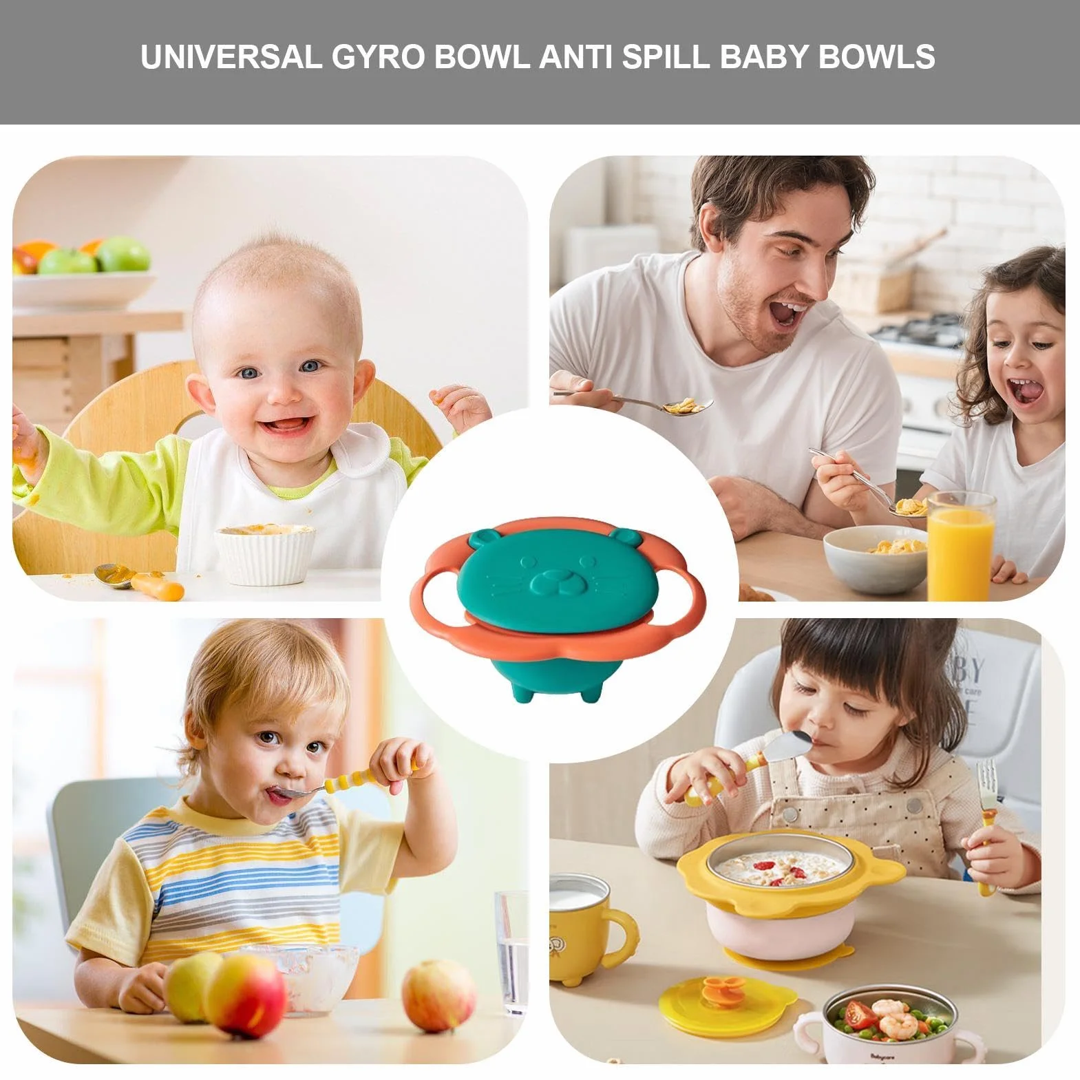 Anti Fall Bowl for Kids, Gyroscopic Smooth Bowl, Kids Anti Spill Bowl, Spill Proof Kids Bowl, Best Rotating Anti Spill Bowl Kids and 360 degree Gyroscopic Spill Proof Bowl for Children