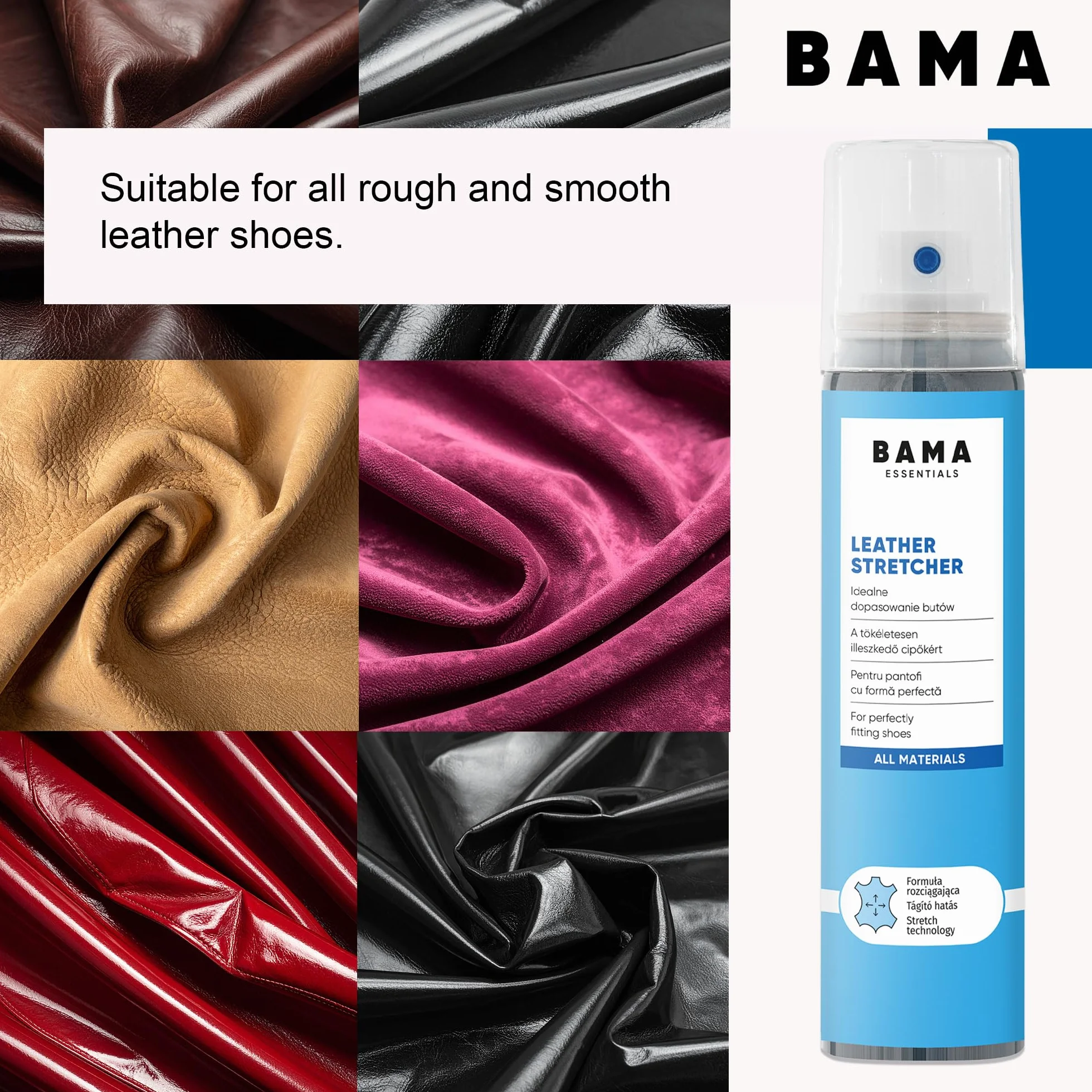 Bama Leather Stretcher – Spray do Rozszerzania Obuwia ze Skóry, Zamszu i Nubuku – Zmiękcza i Rozciąga Buty dla Idealnego Dopasowania – Transparentny, 75ml
