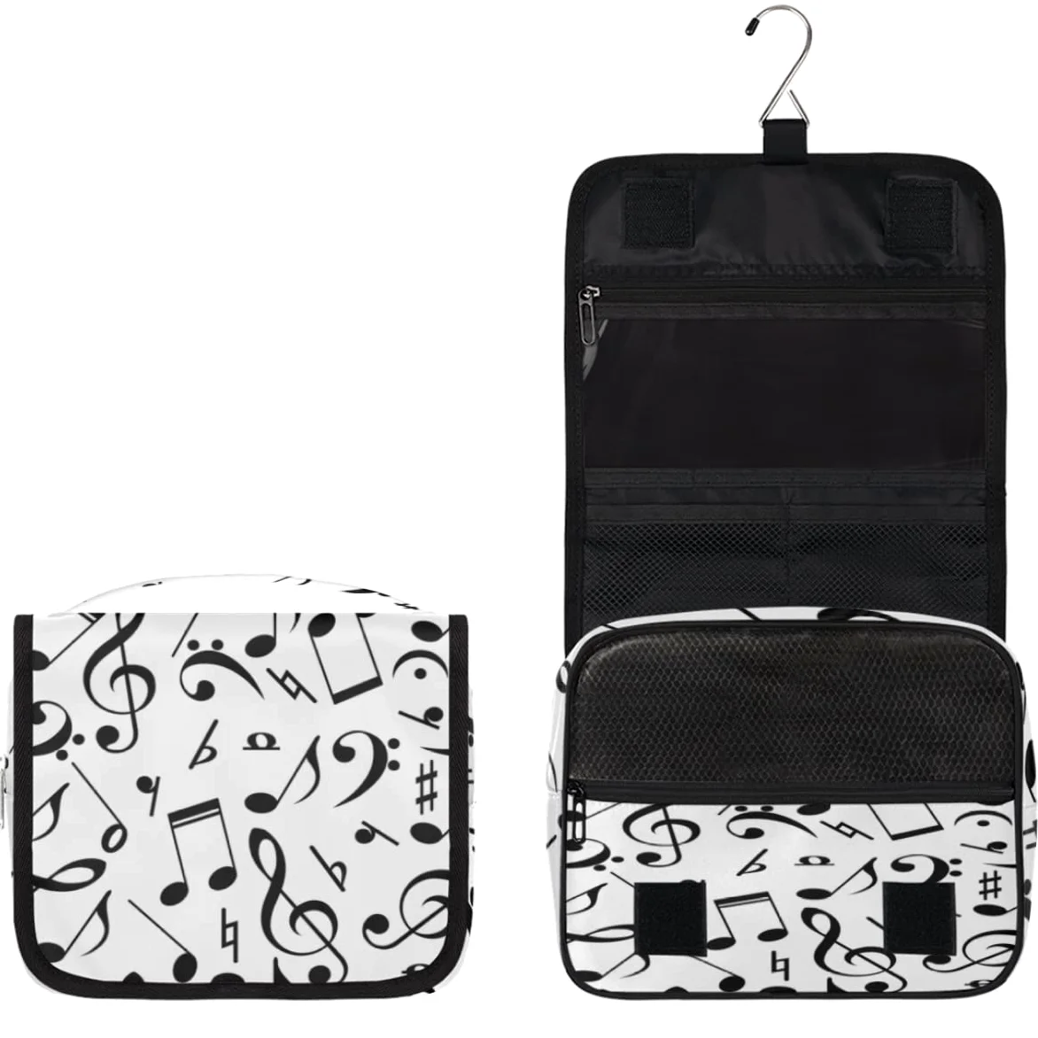 Nuty Muzyka Podróżna Kosmetyczka Czarne Nuty Mycie Torba Unisex Wiszące przybory toaletowe Kosmetyczka Organizer do makijażu, wielobarwny, Jeden rozmiar