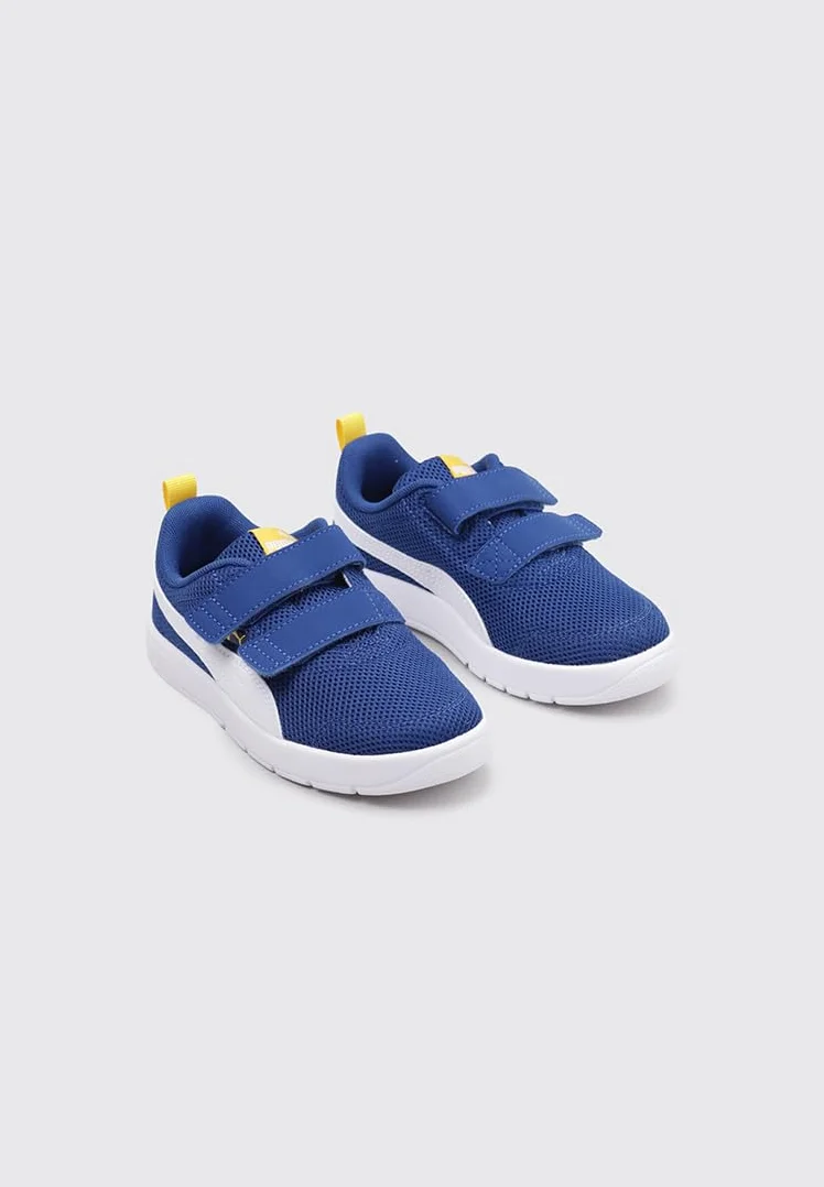 PUMA Unisex Courtflex V3 Mesh Ps Sneaker dziecięce, Clyde Royal PUMA biały słoneczny żółty, 32 EU