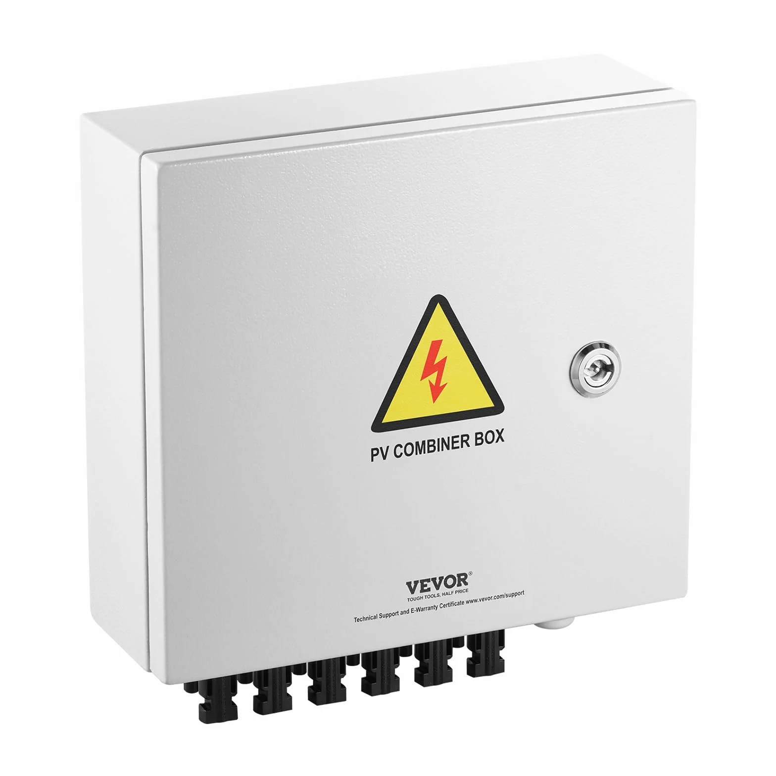 VEVOR PV, 6-strunowa skrzynka z łącznikiem solarnym z bezpiecznikiem prądu znamionowego 15 A, wyłącznik mocy 125 A, odgromnik i przyłącze solarne, stalowa obudowa do systemu paneli słonecznych
