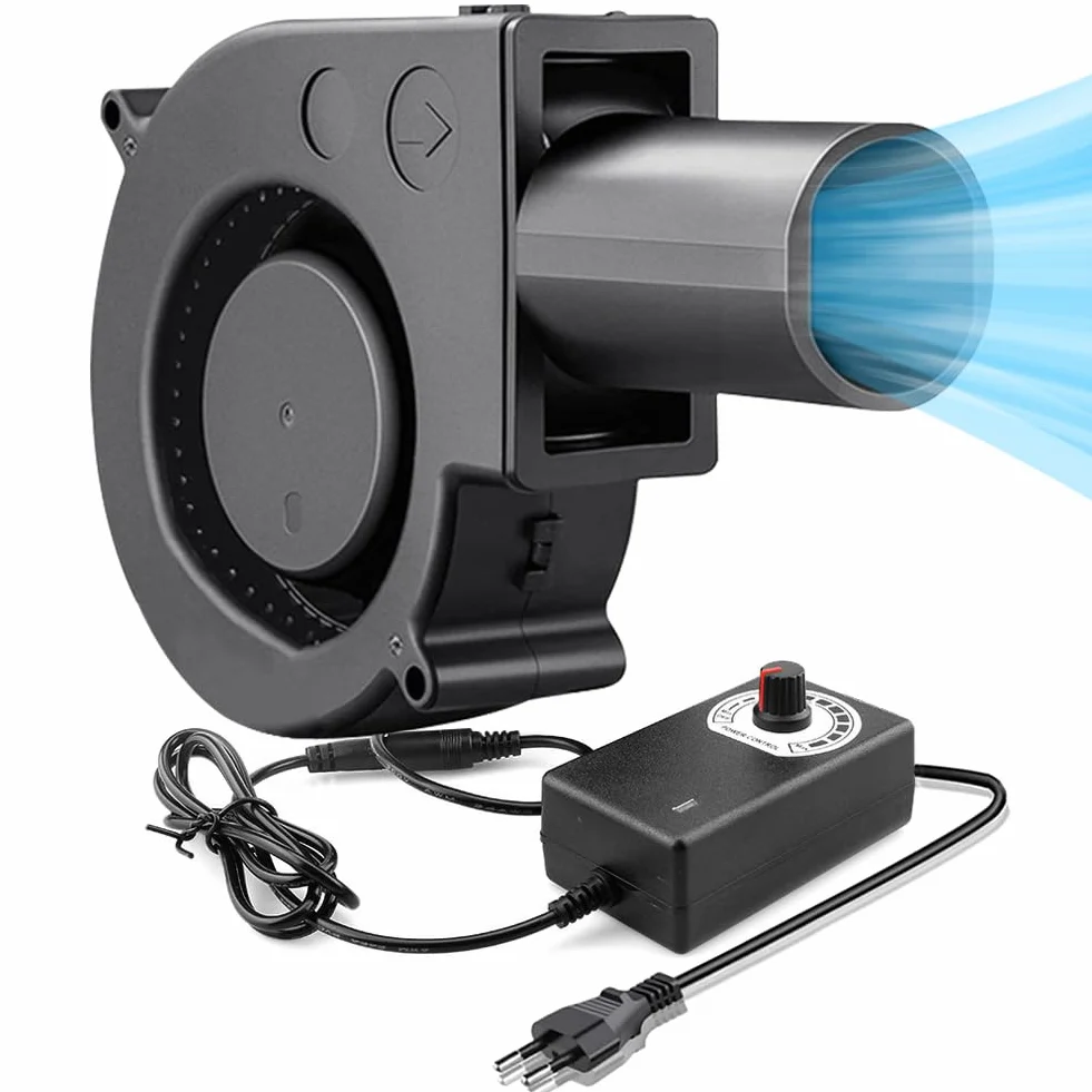 Wentylator promieniowy 230 V, regulowany, promieniowy AC z regulatorem prędkości, wentylator 97 mm, turbiny do grzejników, grilla, pikniku, chłodzenia urządzeń gospodarstwa domowego (czarny)