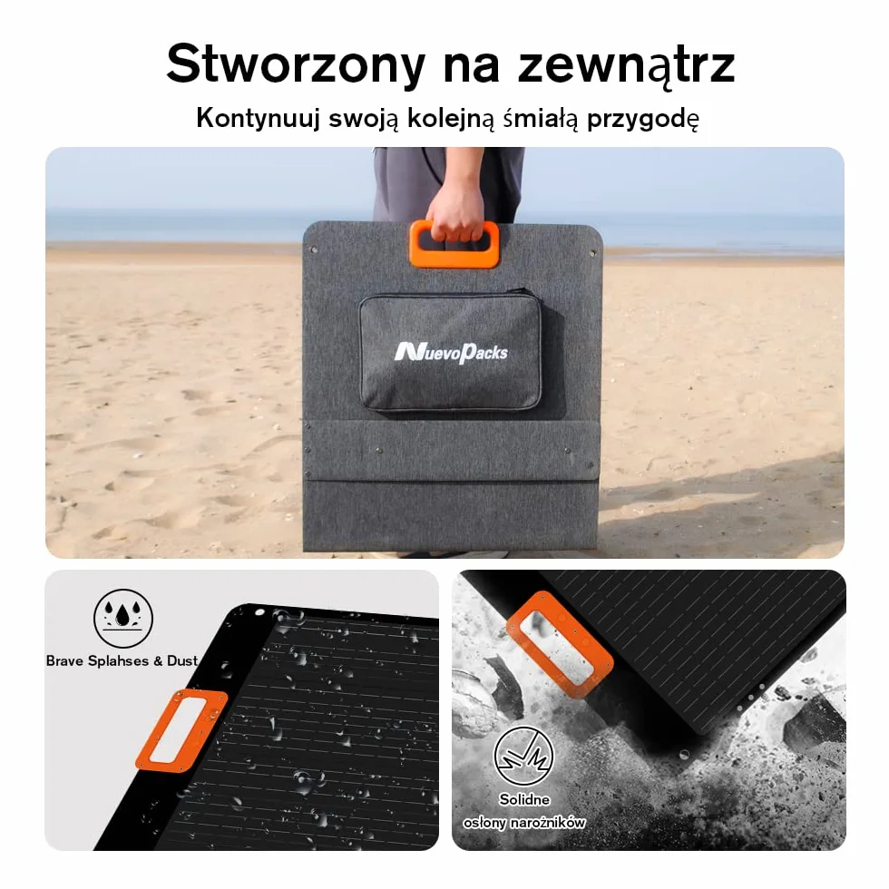 Składany Panel Słoneczny do Przenośnej Stacji Zasilania Nuevopacks 1200W/2000W I Vaetuka 1200W/2000W Ladowarka Słoneczna,Generator Słoneczny Zewnętrzny 200 W/36V na Kemping