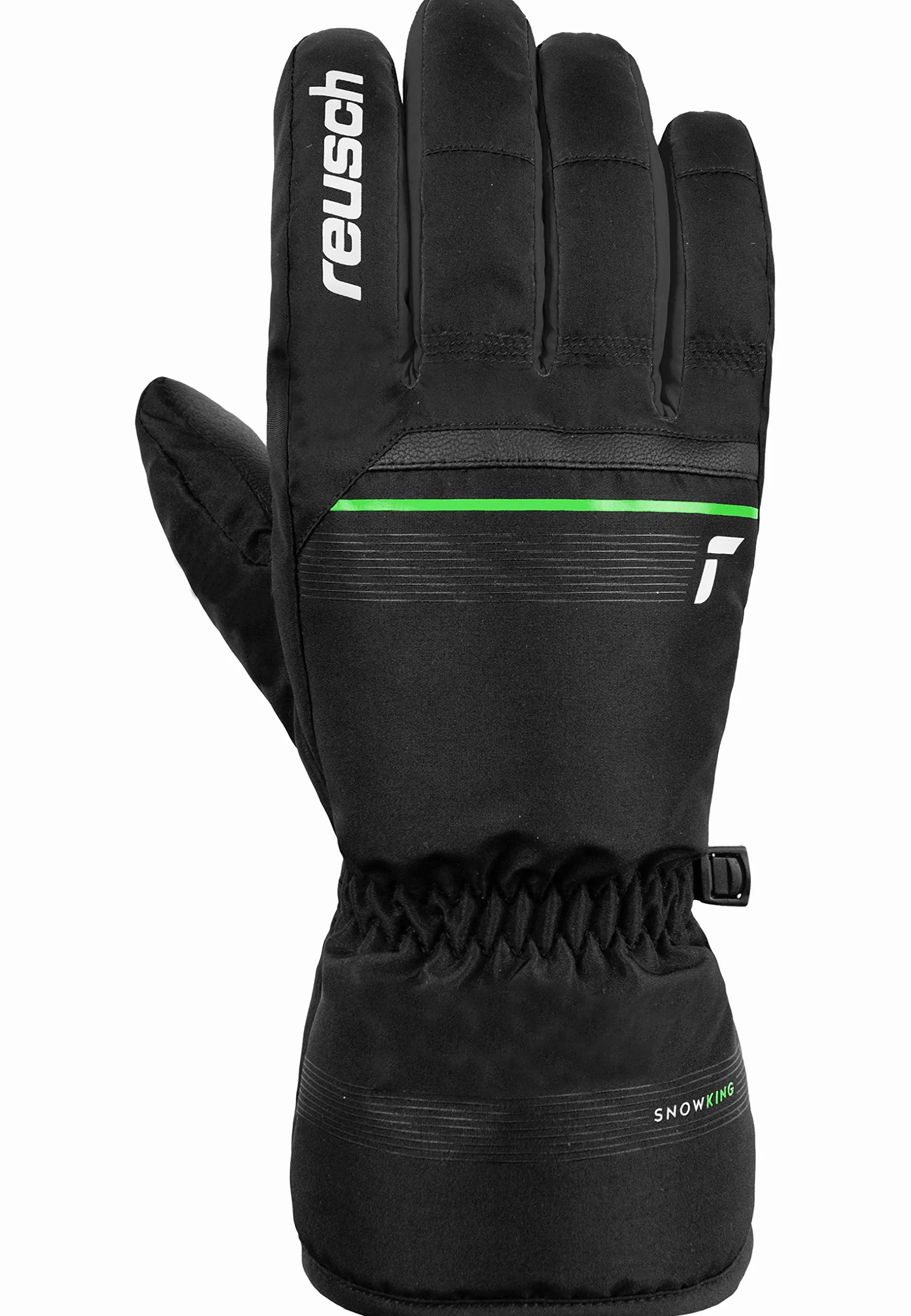 Reusch Męskie rękawiczki narciarskie Snow King Gwarantowane wiatroszczelne i bardzo oddychające rękawice softshellowe, rękawice śniegowe, rękawice zimowe, 9,5, czarne/zielone