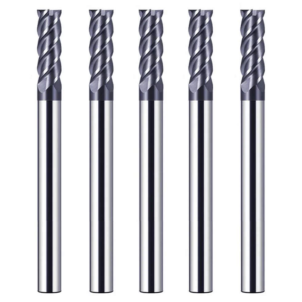 5-sztuki metal twardy frez cnc 4mm, 4 Zęby/4 Cięcie CNC Frez prosty, HRC 55, czarny powłoka AlTiN,VHM frez cnc do metalu 4mm dla Stal Metal drewno Akryl Plastik(4mm)