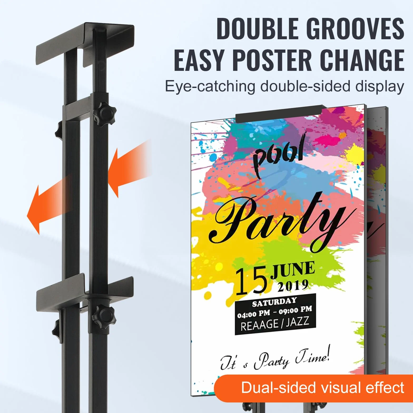 VEVOR Uchwyt na plakat 10-190,5 mm, regulowana wysokość, dwustronny, aluminiowy panel wyświetlacza ze stabilną metalową podstawą, do menu informacji, ślub, restauracja, muzeum, sklep