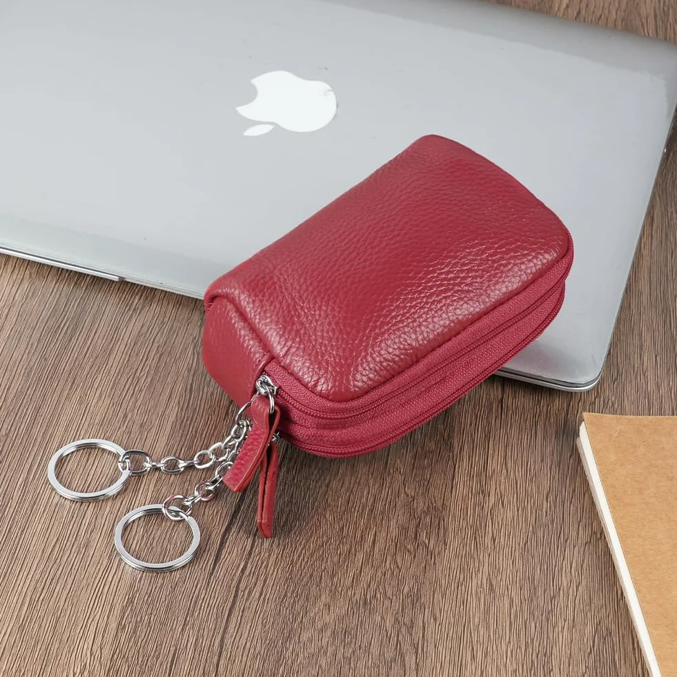 Aucuu Skórzane etui na klucze, portfel na kluczyki samochodowe, przenośna torba na klucze w stylu vintage, wielofunkcyjny zamek błyskawiczny etui na klucze dla mężczyzn i kobiet, portmonetka na monety