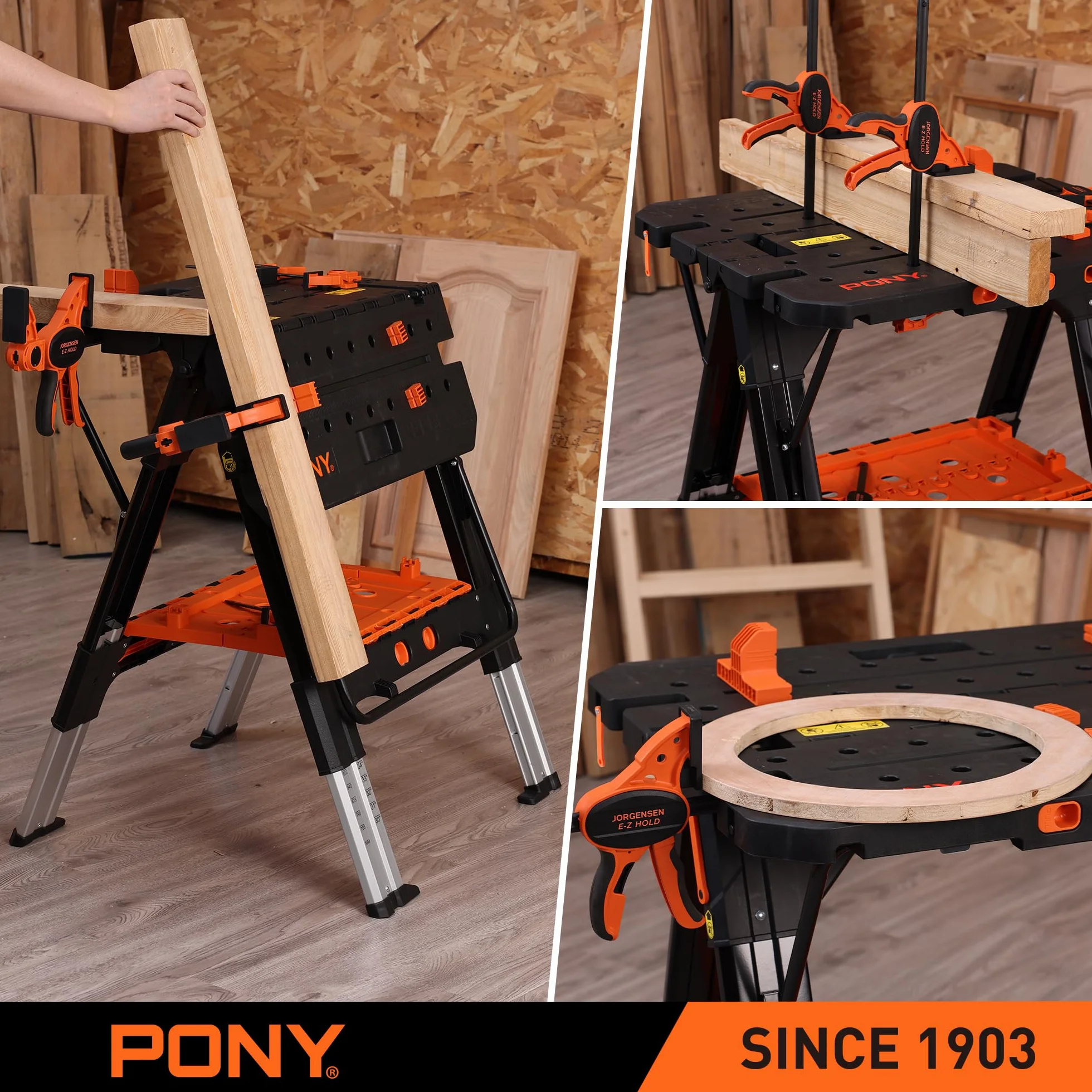 PONY Stół roboczy 2 w 1 z 2 zaciskami spustowymi