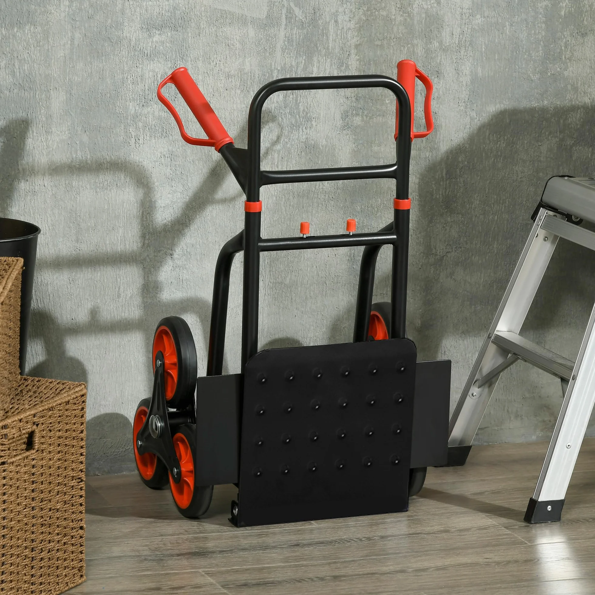 HOMCOM Wózek schodowy 6 kół, rozkładany, składany wózek transportowy 120 kg, wózek składany, stalowy, czarny czerwony