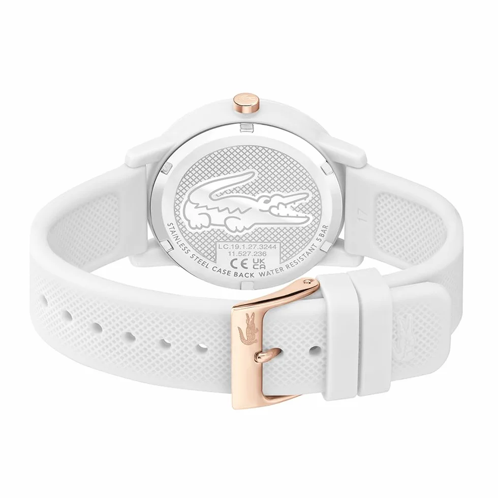 Lacoste Damski Analogowy Zegarek Kwarcowy z Silikonowym Paskiem 2001211, Biały