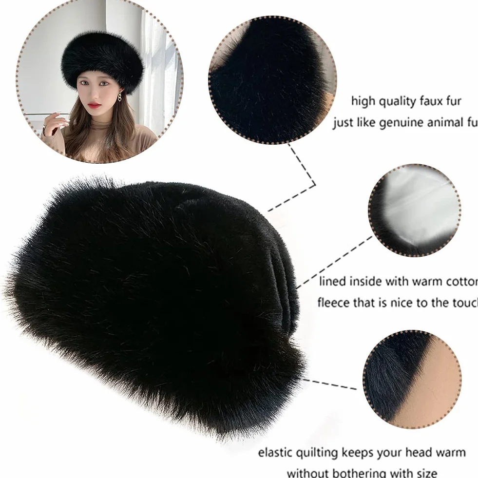 Damska czapka futrzana ze sztucznego futra zimowa beanie