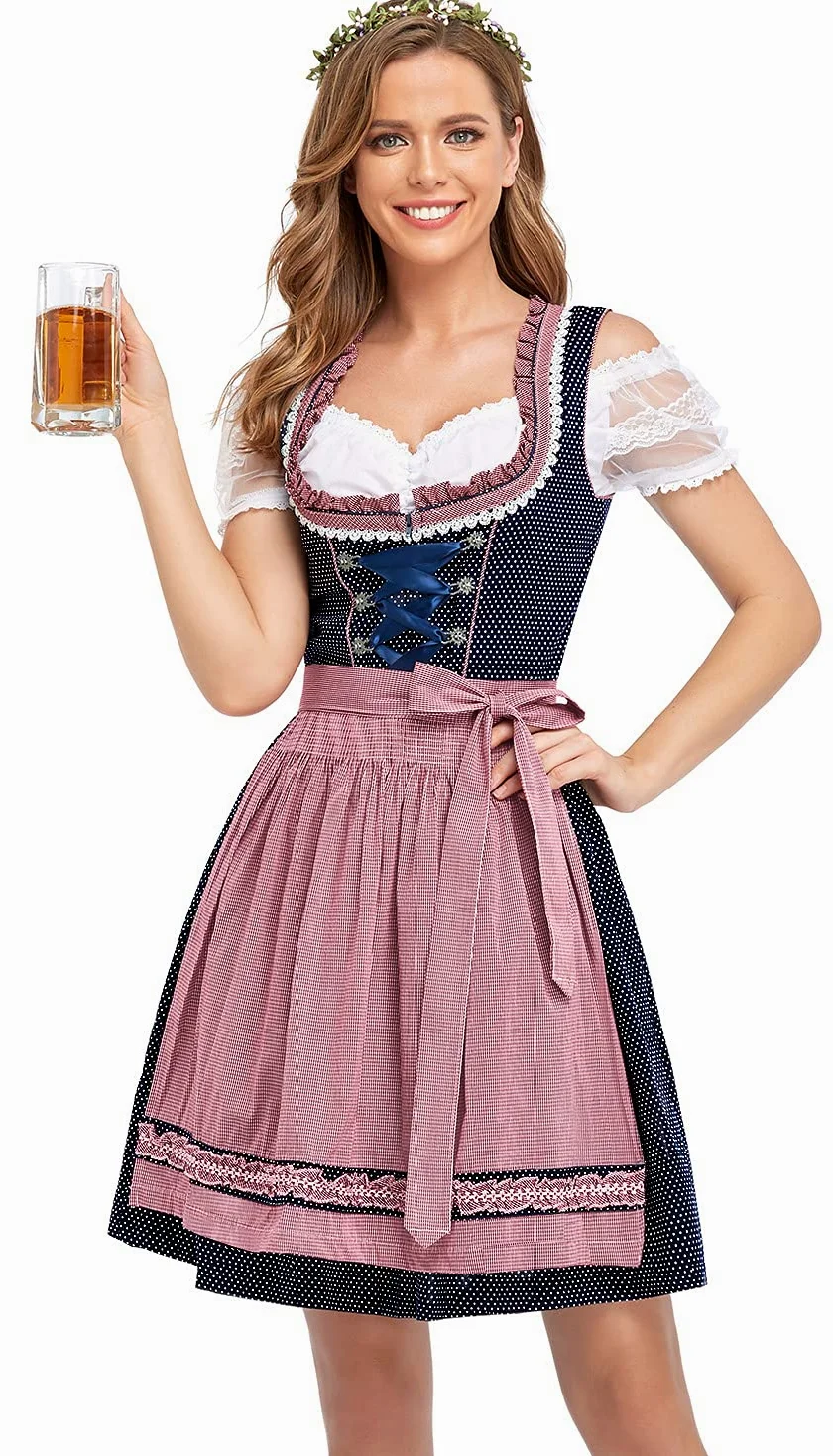 HiZiTi Kostiumy na Oktoberfest, damskie sukienki Dirndl, 3 szt., niemiecka sukienka na Oktoberfest, kostium bawarski, piwo, karnawał, 3 szt
