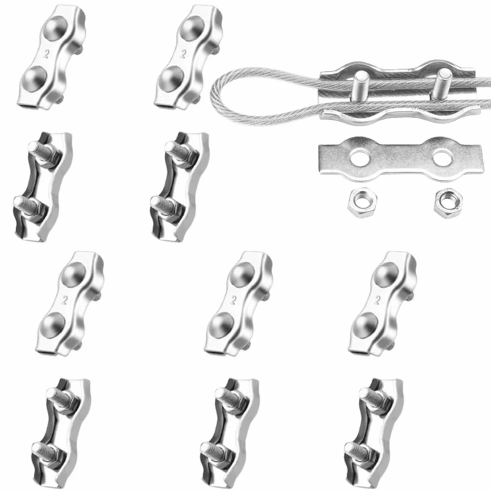Fc'Noqgn Zacisk M2 Duplex, 10 Zacisk do lin metalowych, zaciski kablowe ze stali nierdzewnej 304, 2 mm kabel do czyszczenia zasłon przeciwsłonecznych