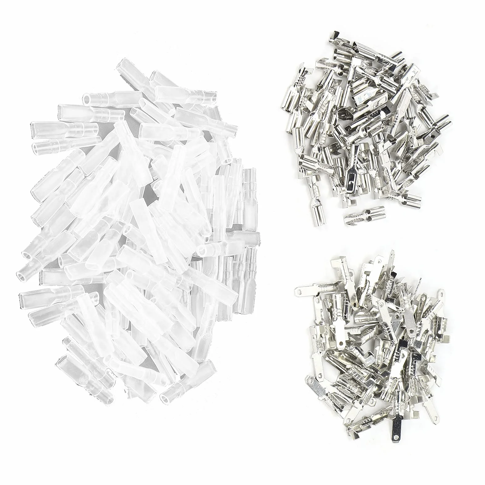 Spade Crimp Terminals Kobieta Mężczyzna 50 Sztuk/Każdy z 100 Sztuk Rękawów Izolacyjnych 2,8 Mm Srebrne Szybkie Złącza