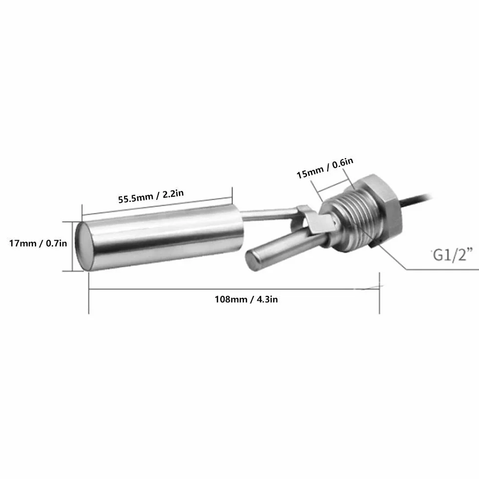 Flüssigkeitsstandsensor, G1/2 "DC0-220V 304 Edelstahl Wasser Flüssigkeitsstandsensor Entenschnabel-Schwimmerschalter, G1/2" Entenschnabel-Schwimmerschalter